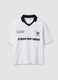 White pure-cotton T-shirt with contrast collar and One Piece print_4