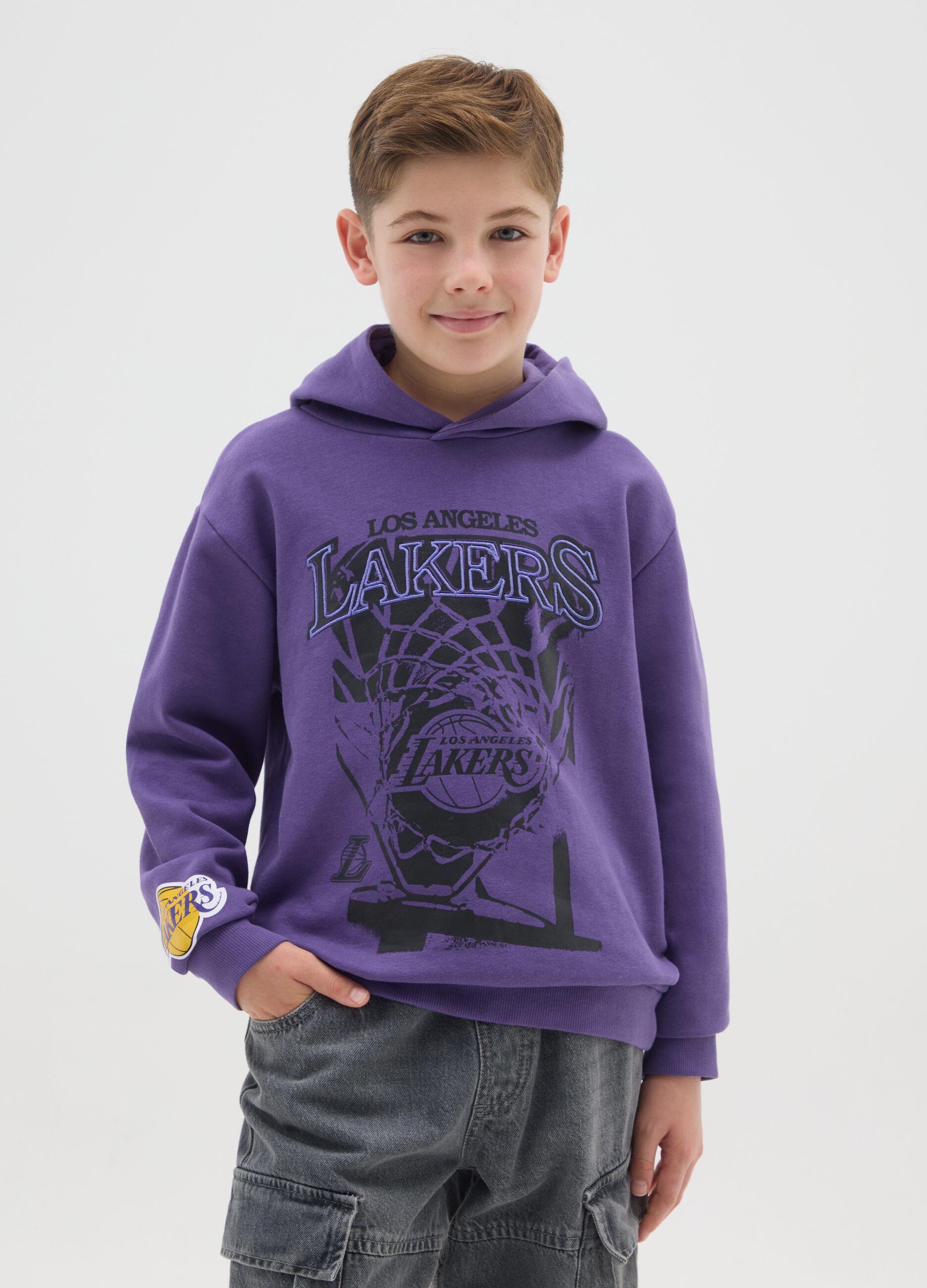 Boys' Oversized Cotton Blend Lakers Purple Hoodie
