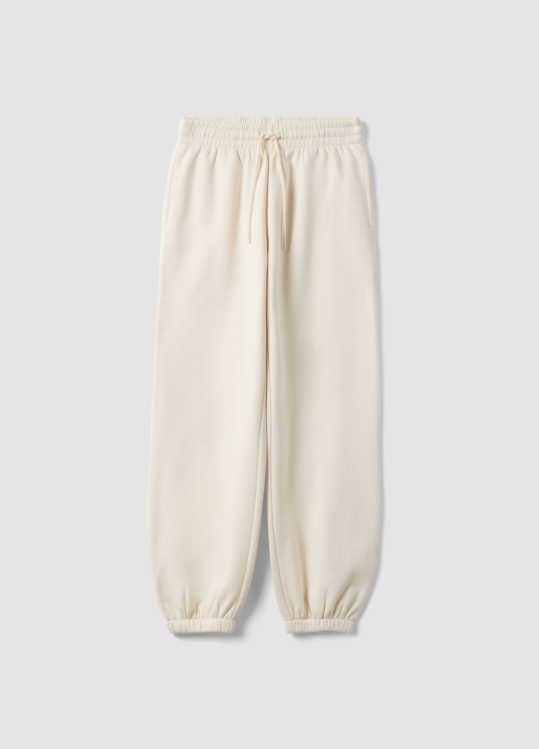 White cotton-blend jogger trousers with elasticated waist, regular fit