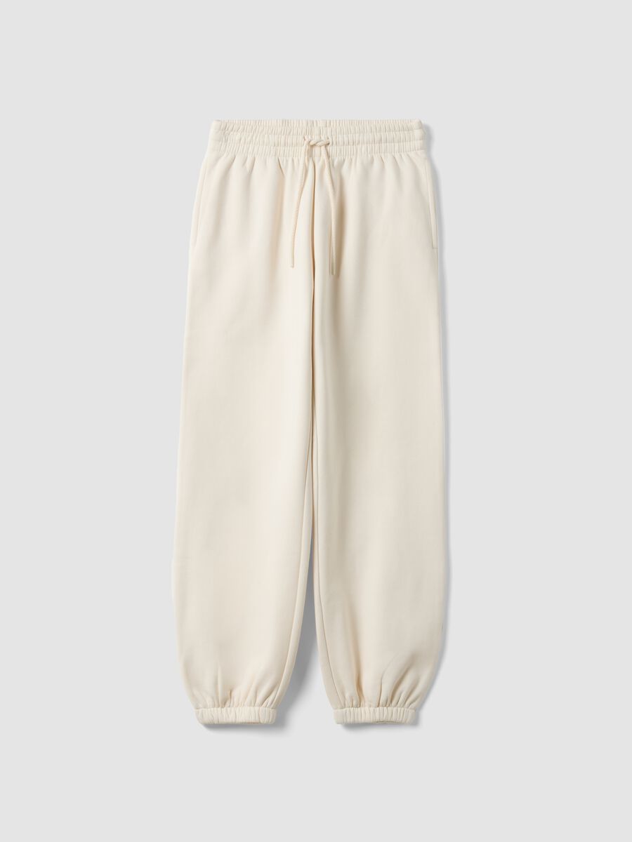 White cotton-blend jogger trousers with elasticated waist, regular fit_0