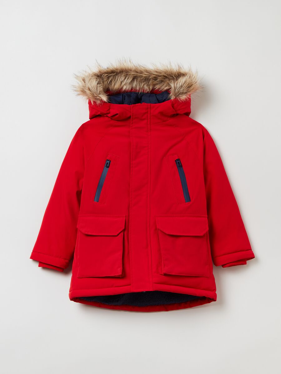 Parka imbottito con cappuccio e tasche_0