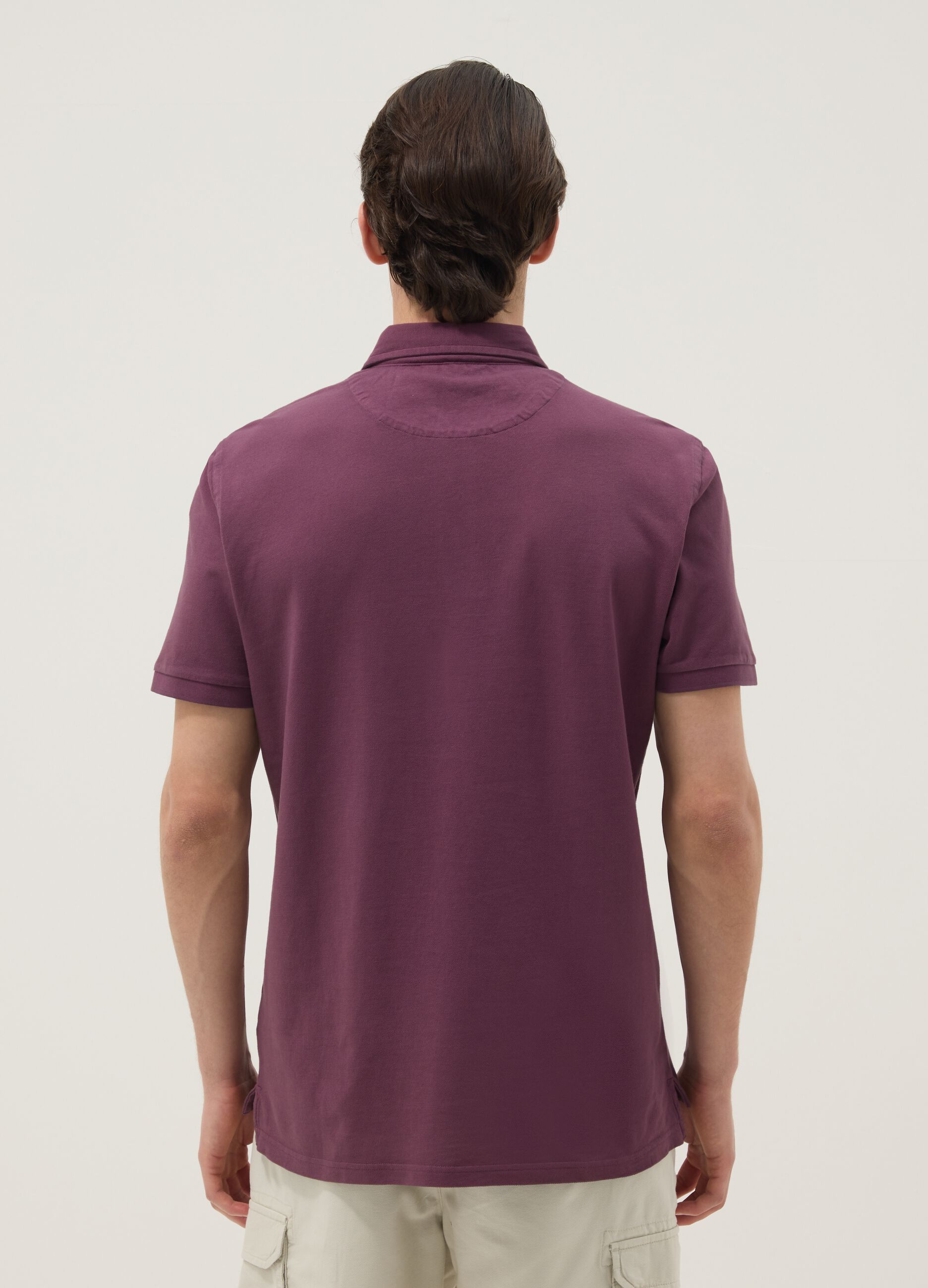 Polo viola in puro cotone a maniche corte slim fit