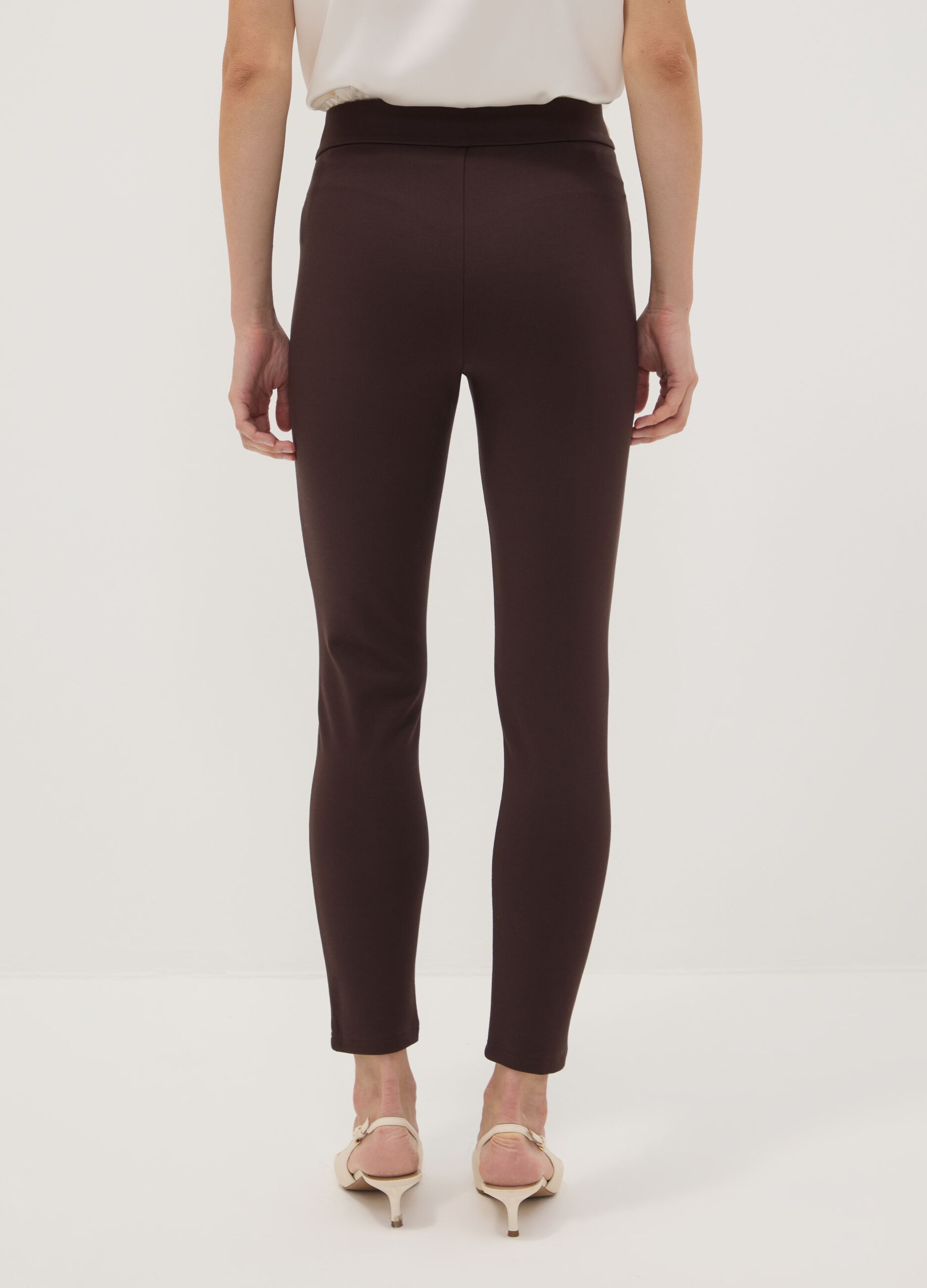 Leggings marroni in punto Milano di viscosa elasticizzata skinny fit