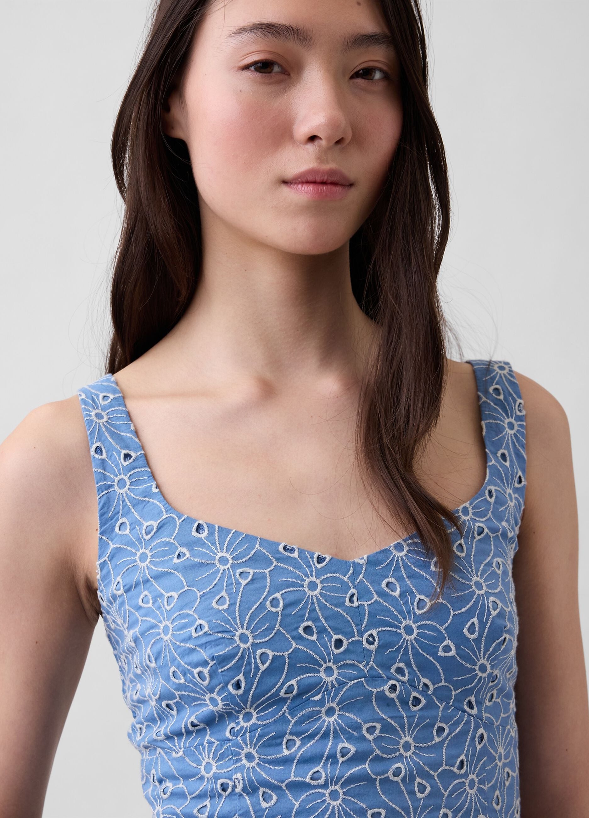 Pure cotton top with broderie floral cutwork