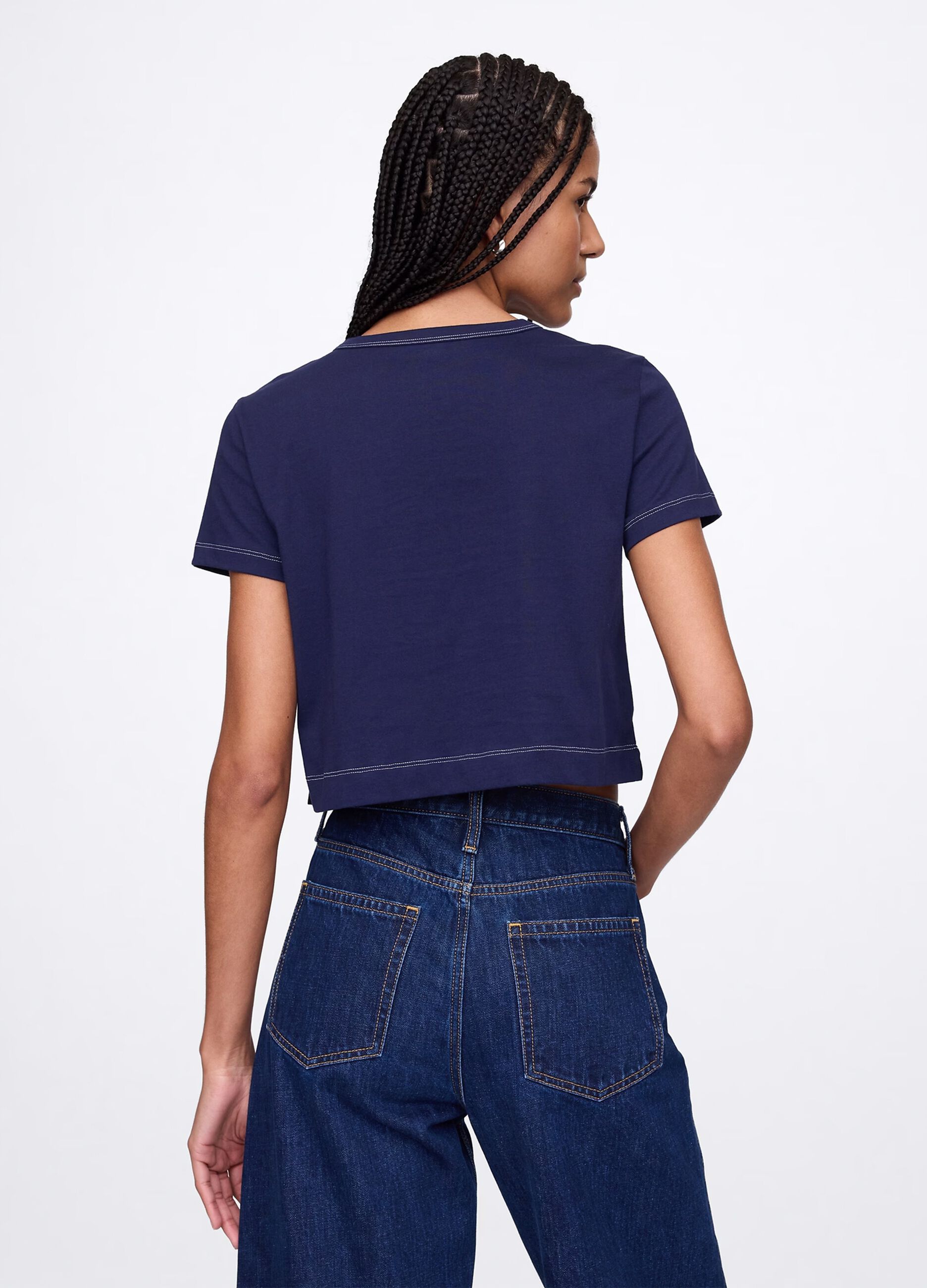 Blue cropped T-shirt in cotton
