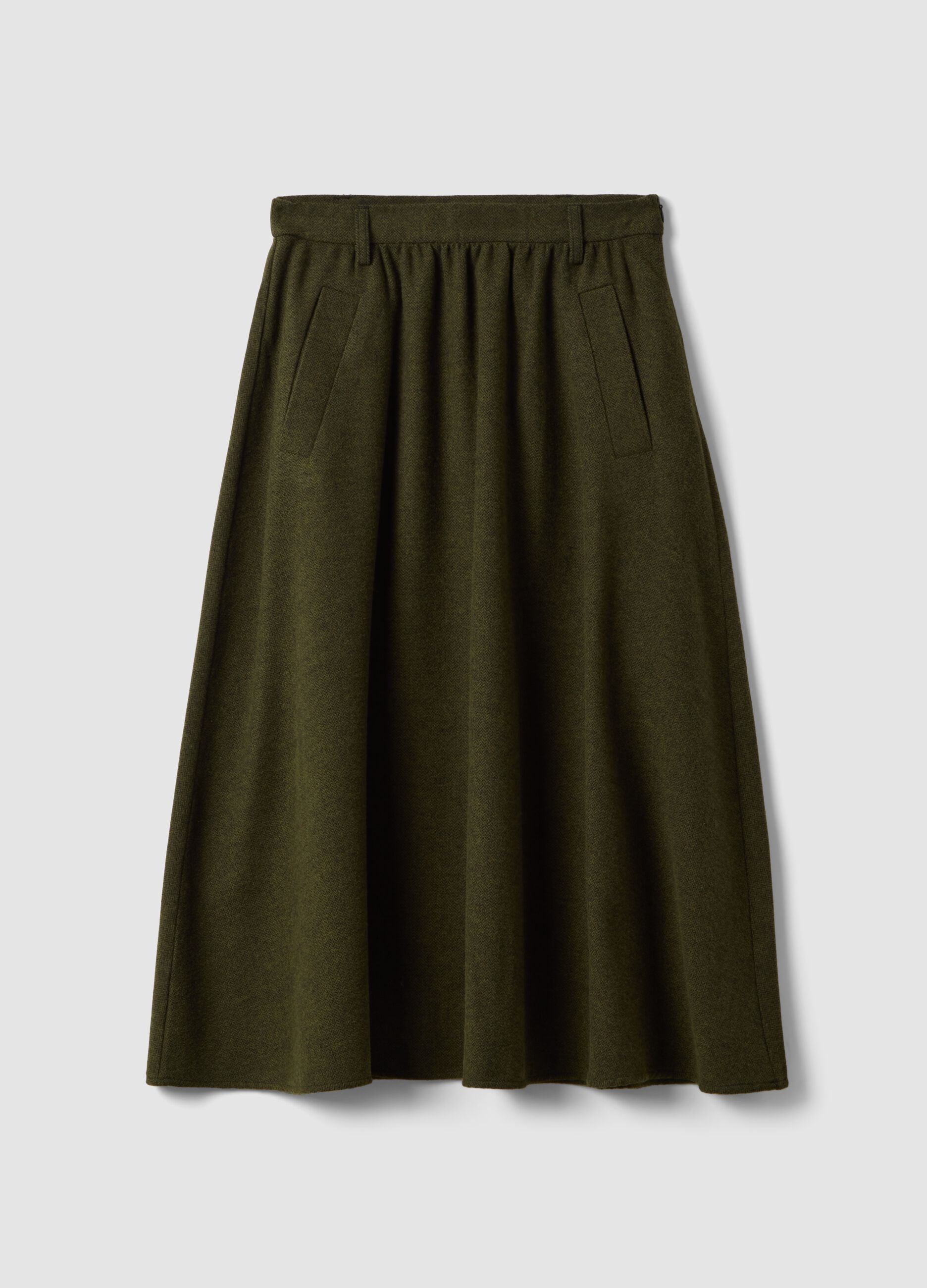 Green wool-blend midi skirt
