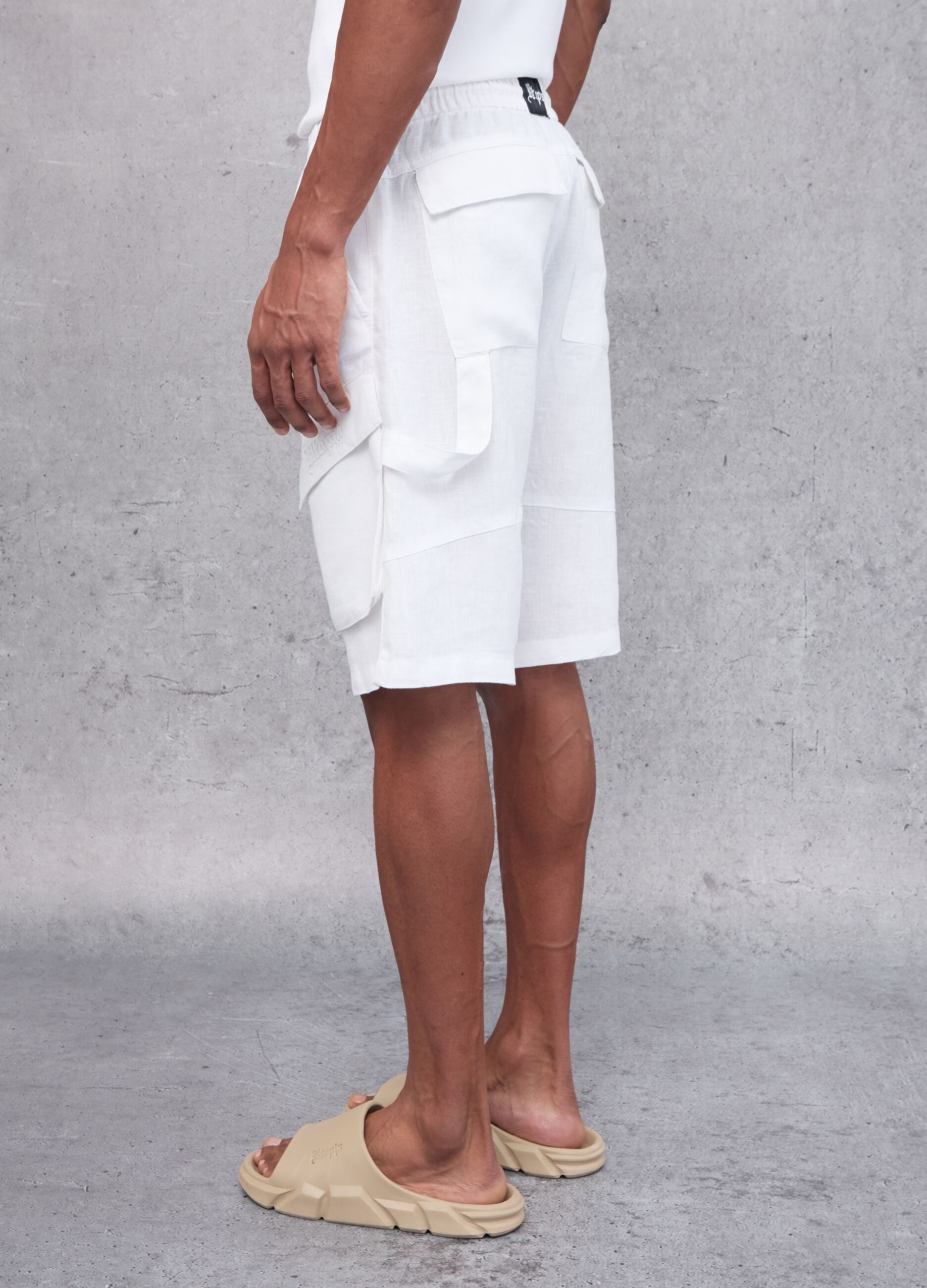 100% Linen Cargo Shorts White