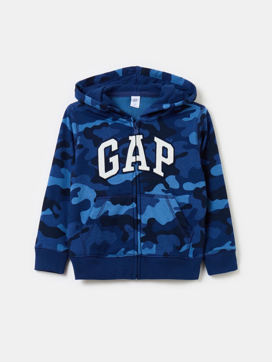 Full-zip camouflage sweatshirt with hood_0