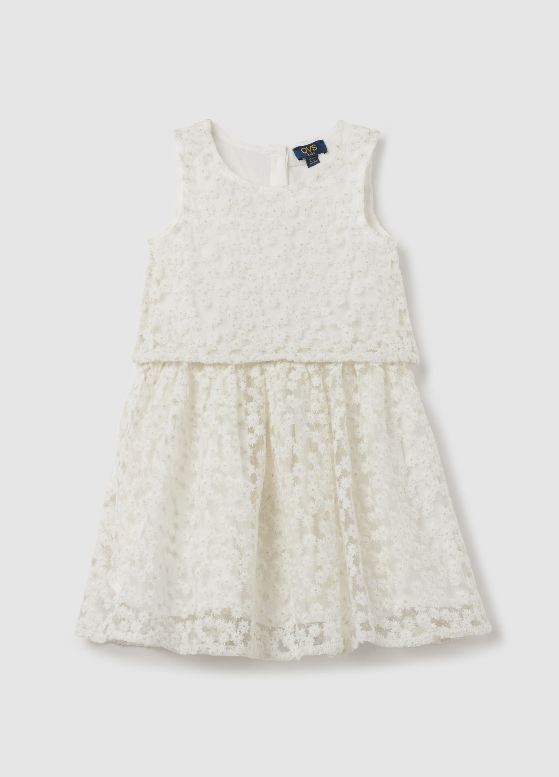 Sleeveless dress with flowers embroidery