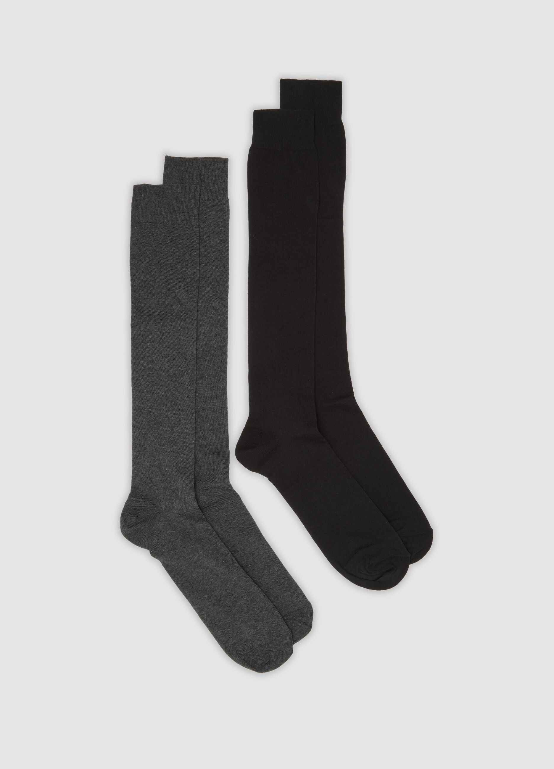 Bipack di calze lunghe nere e grigie in cotone elasticizzato