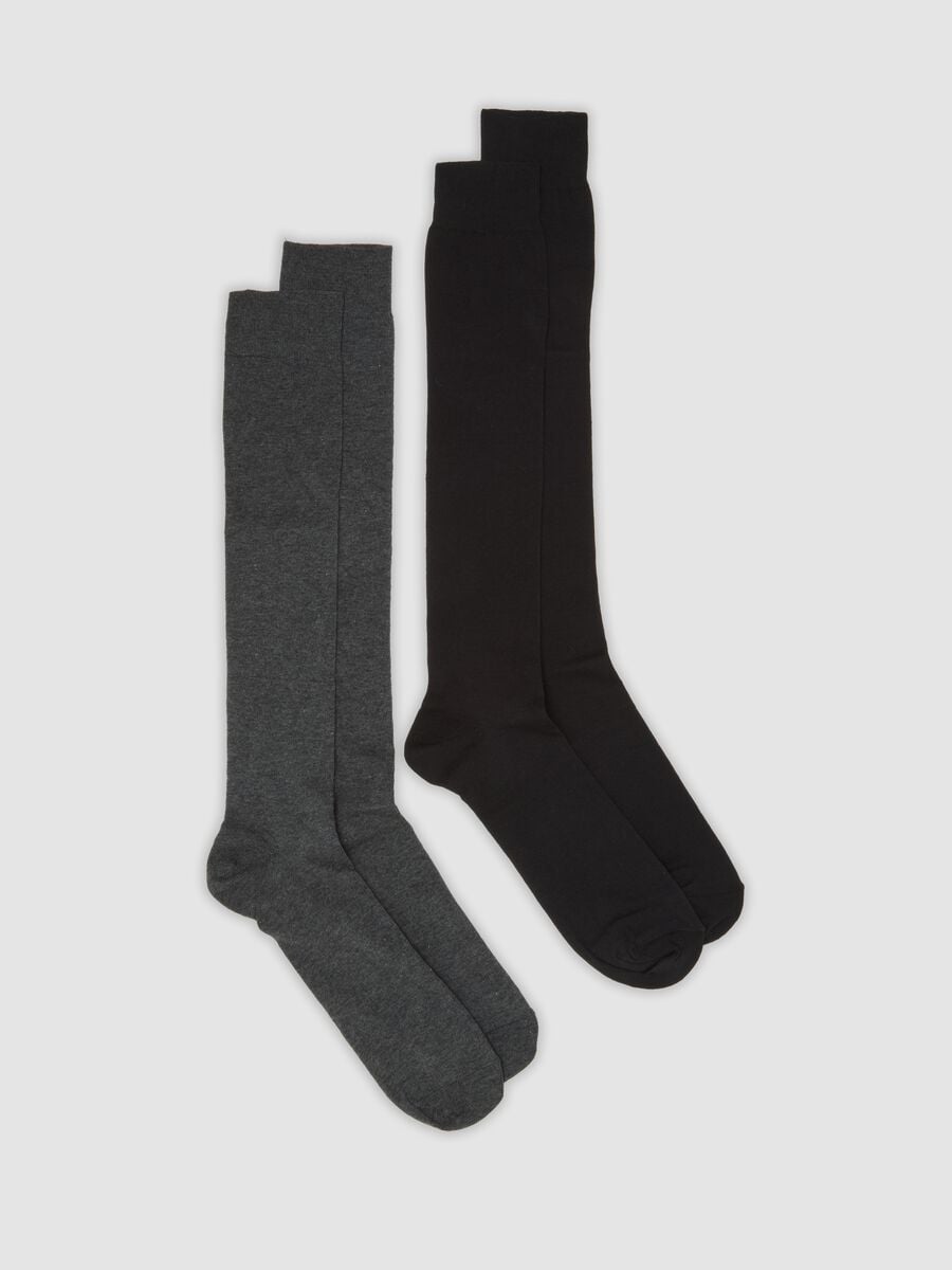 2-pack of black and grey long socks in stretch cotton_0