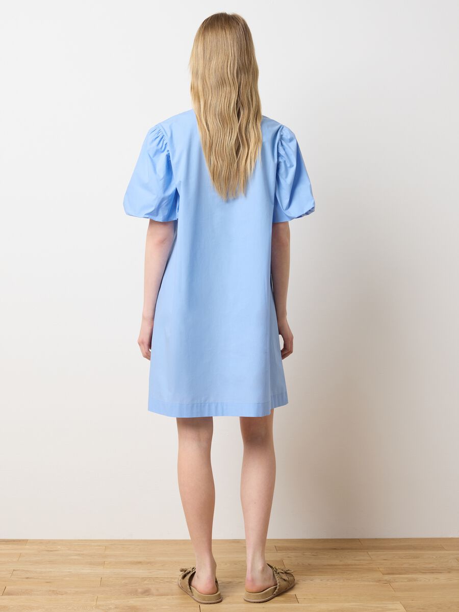 Women's light blue pure cotton dress with regular fit_3