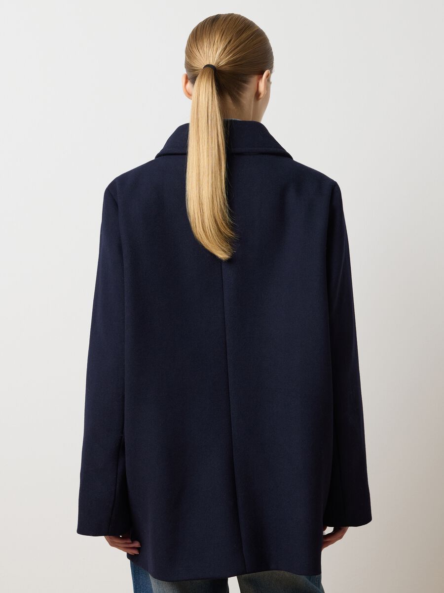 Cappotto in misto lana blu regular fit con bottoni e tasche_3