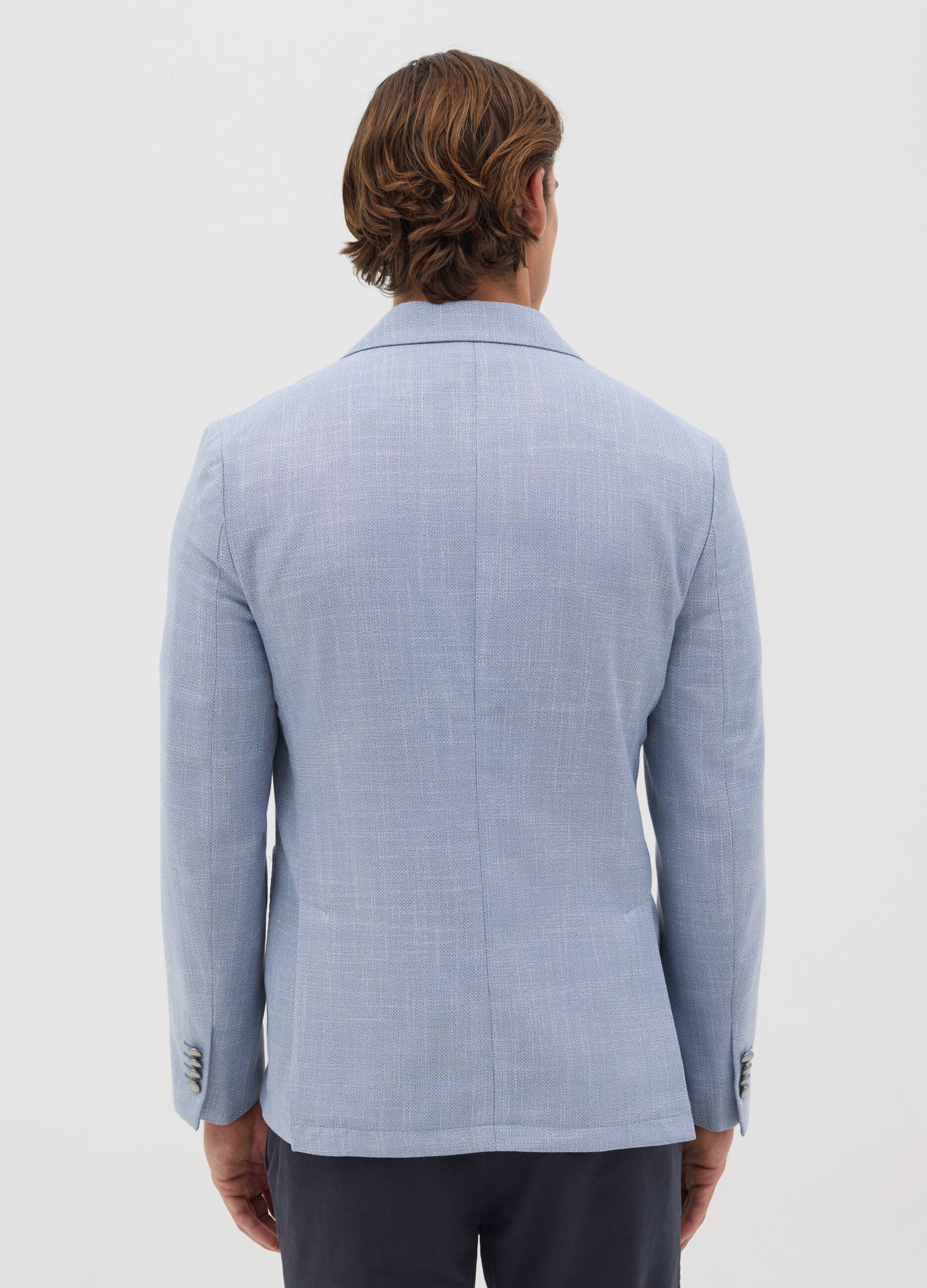 Light blue slim-fit double-breasted blazer
