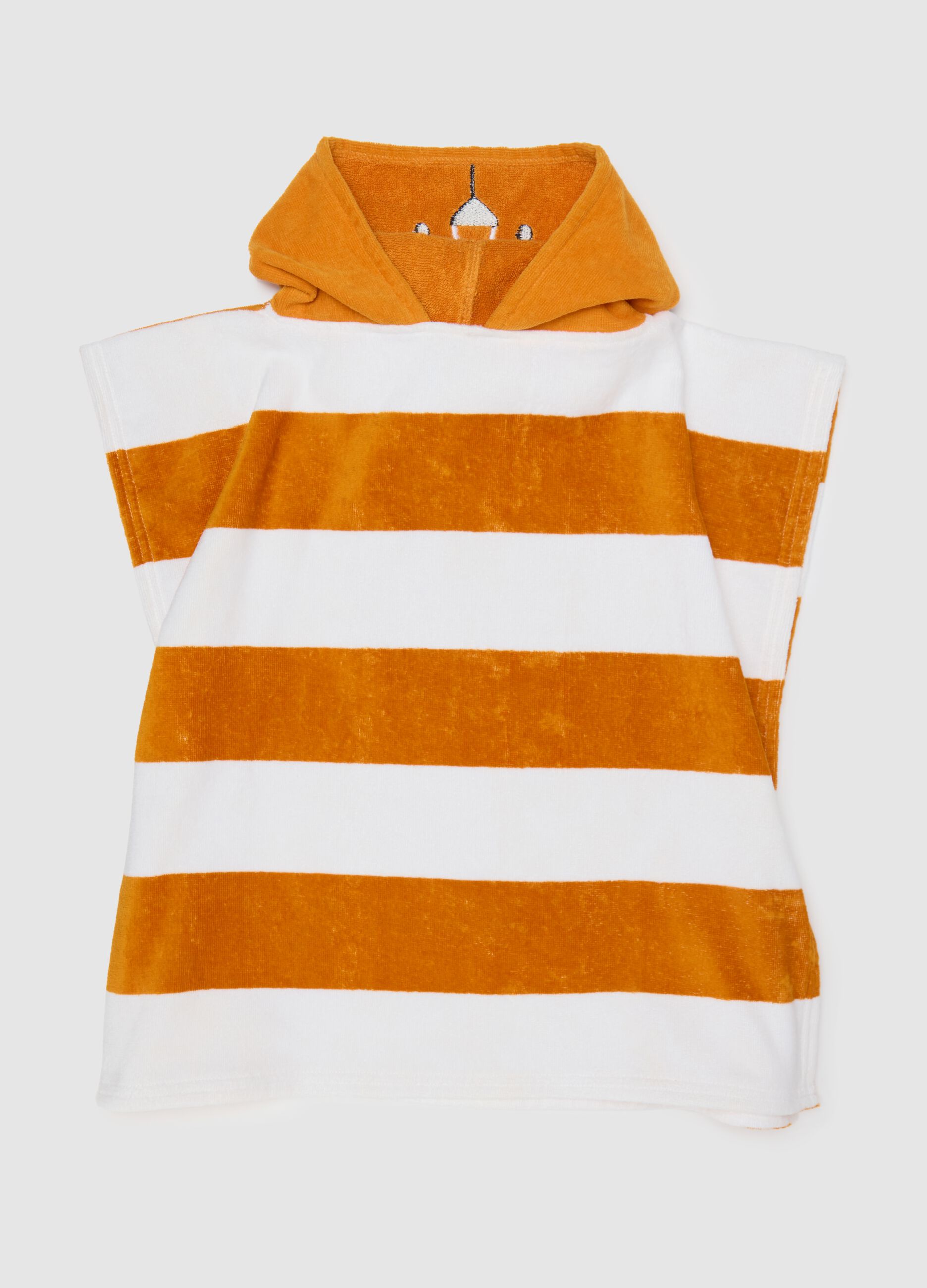 Orange and white striped cotton baby poncho
