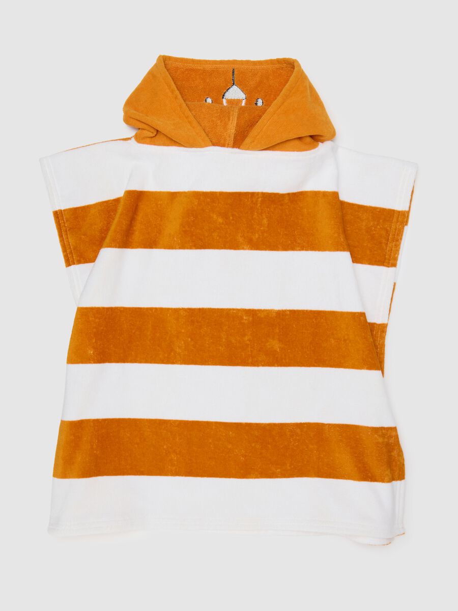 Orange and white striped cotton baby poncho_0