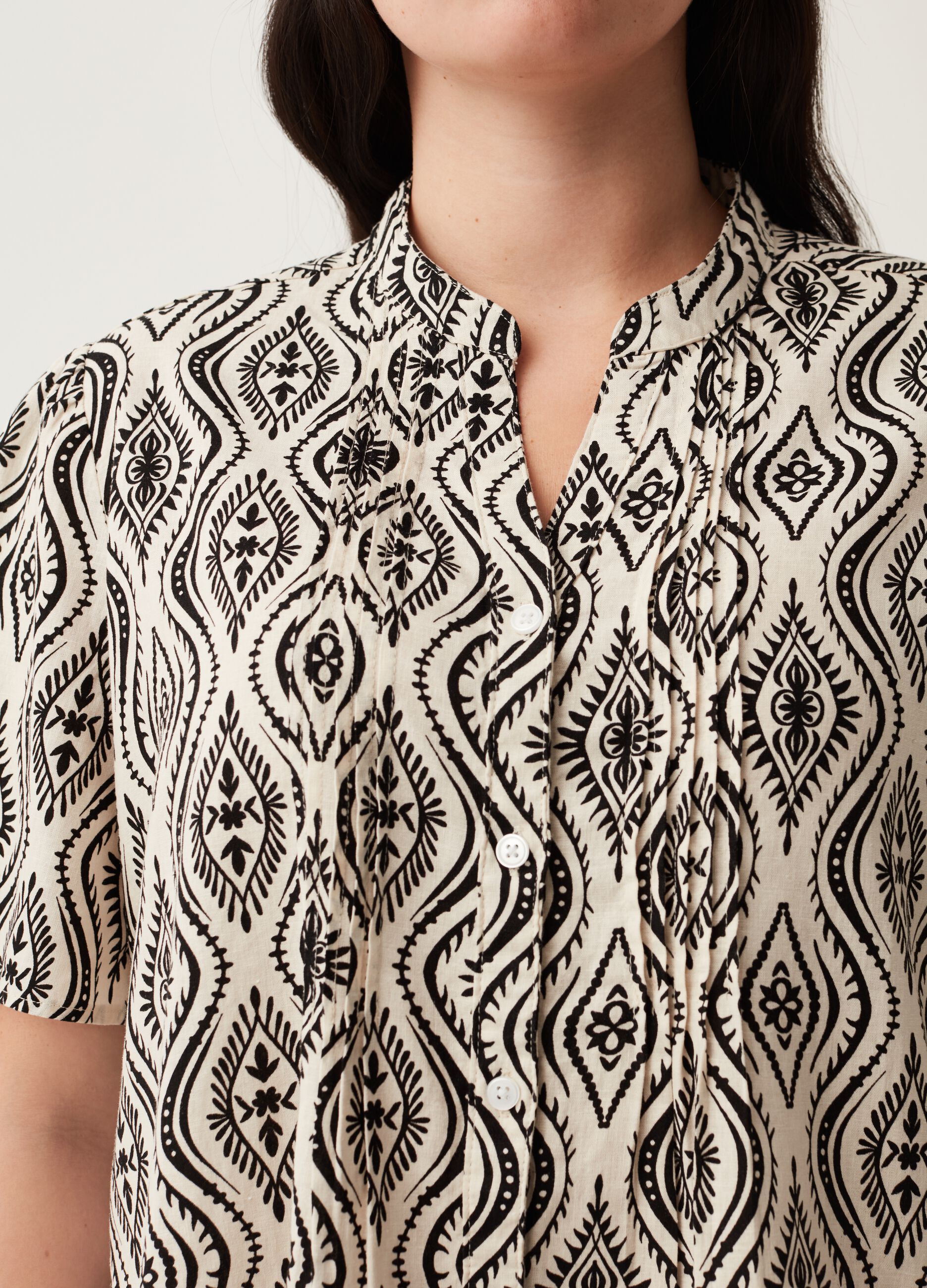 Blusa in lino e viscosa con stampa Curvy MYA_3