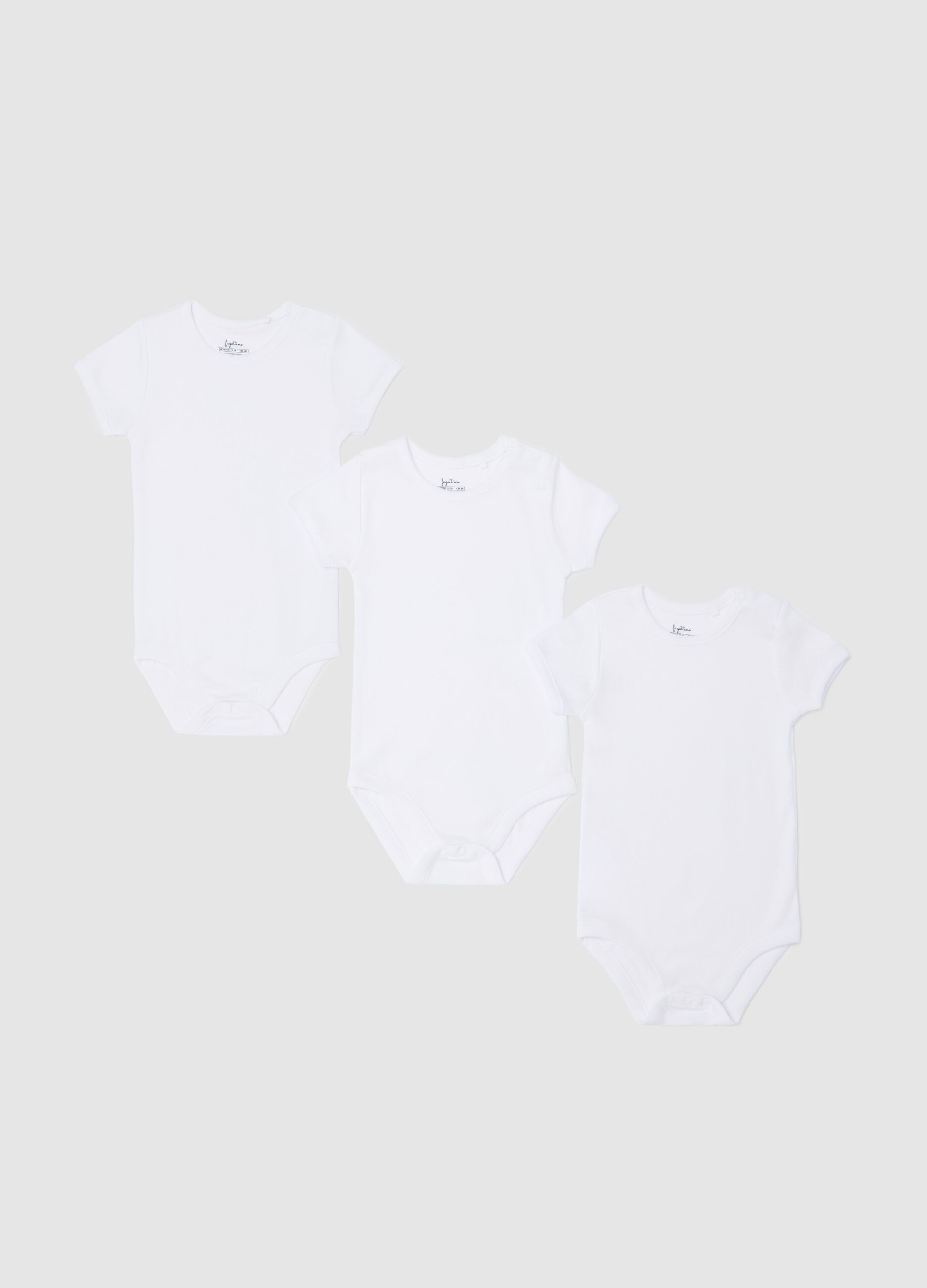 Three-pack short-sleeved bodysuits in cotton