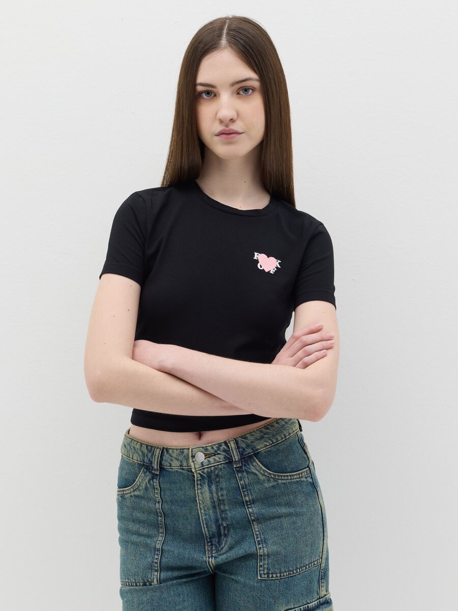 Stretch cotton T-shirt with embroidery_0