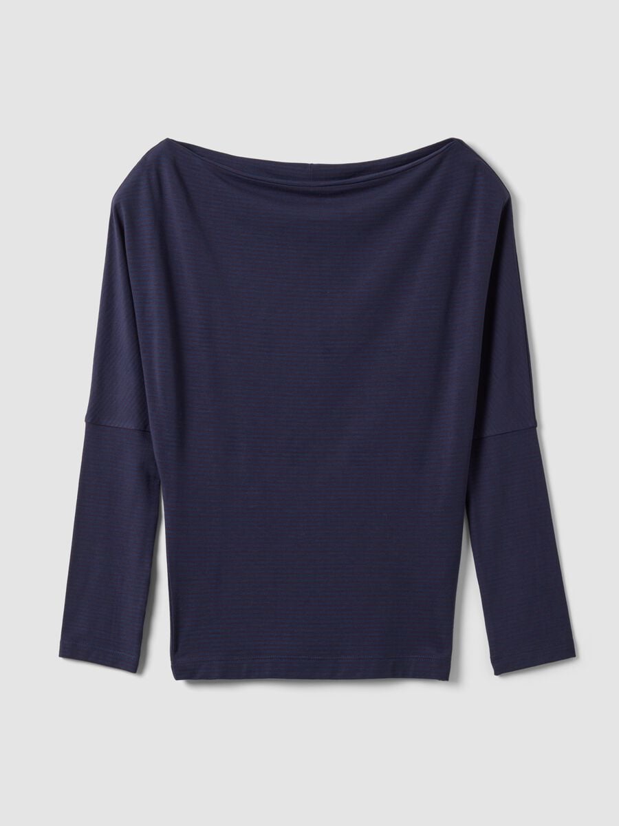 Blue stretch viscose boat-neck T-shirt_0