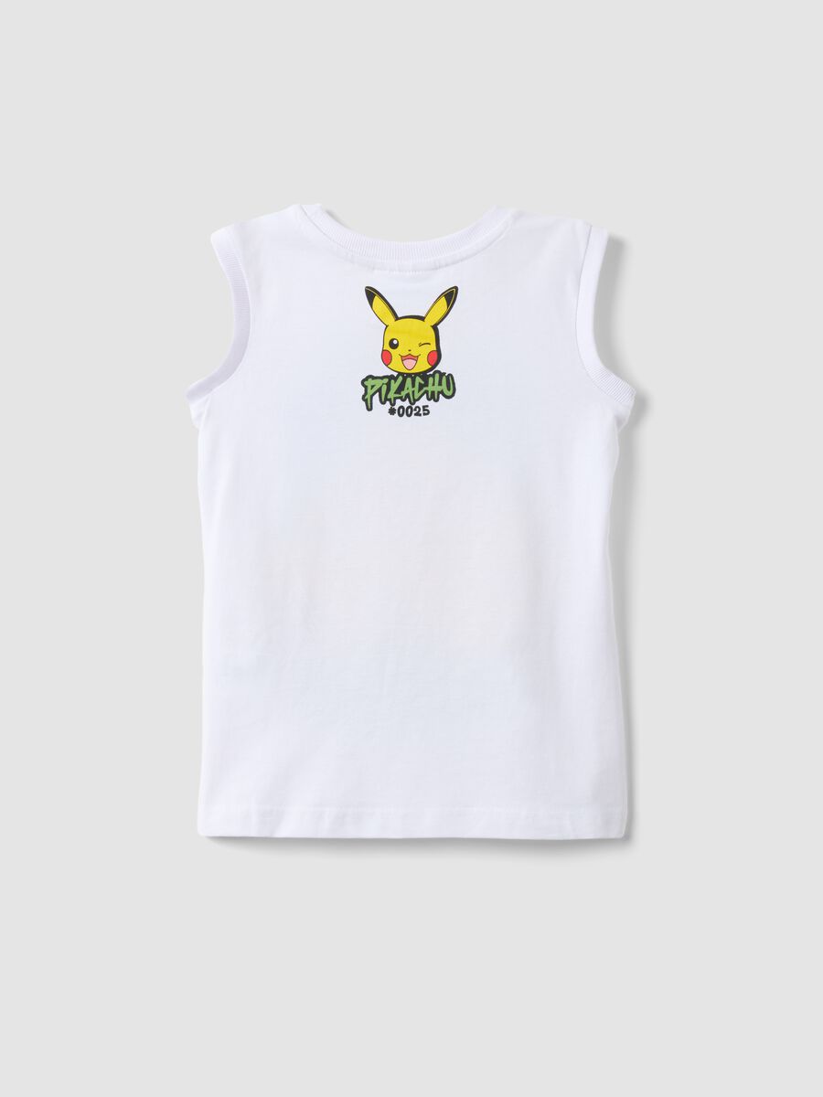 Tank top in puro cotone bianco da bambino oversize fit con Pikachu_1