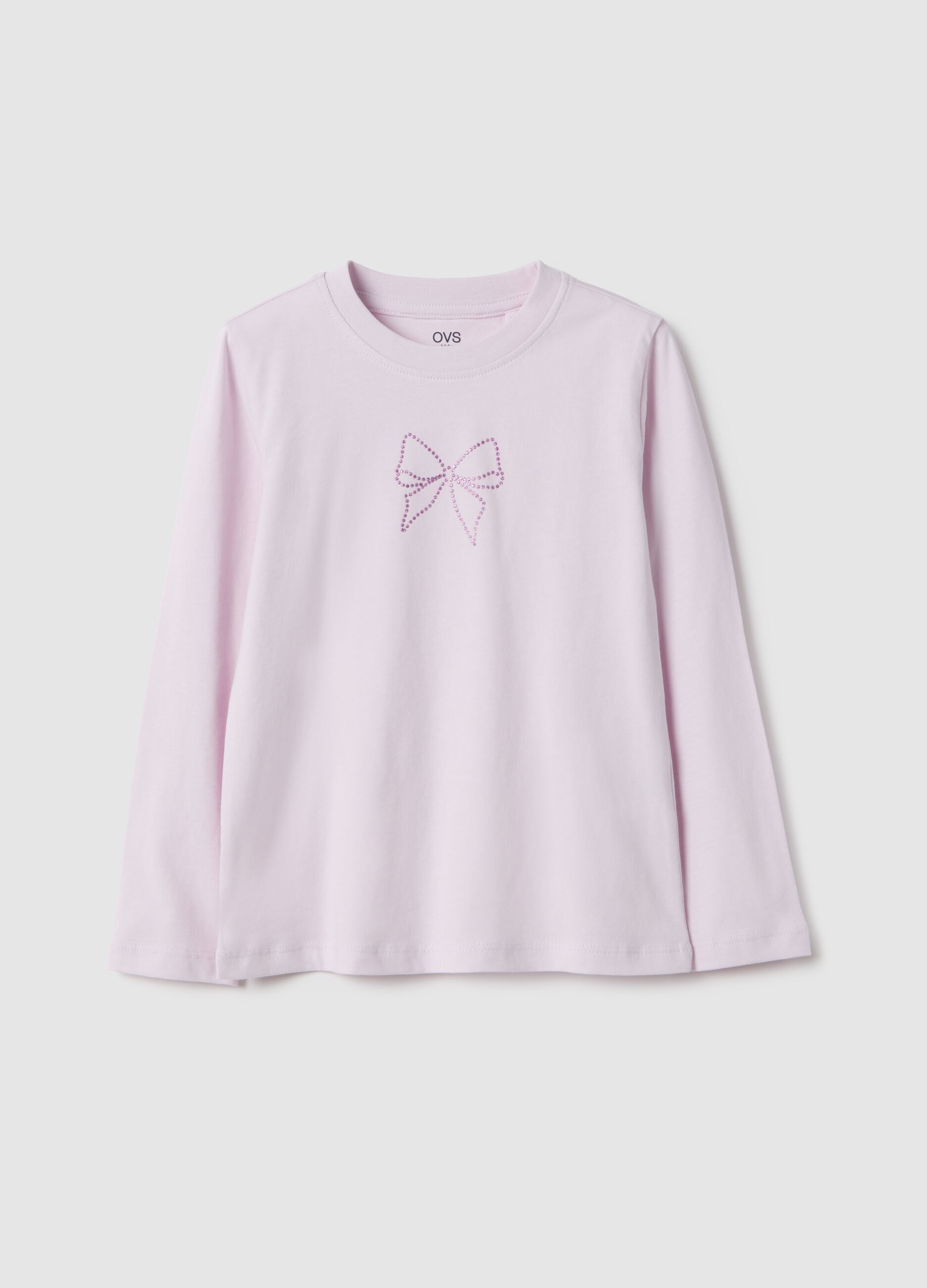 Girl's pure cotton purple T-shirt regular fit with bow