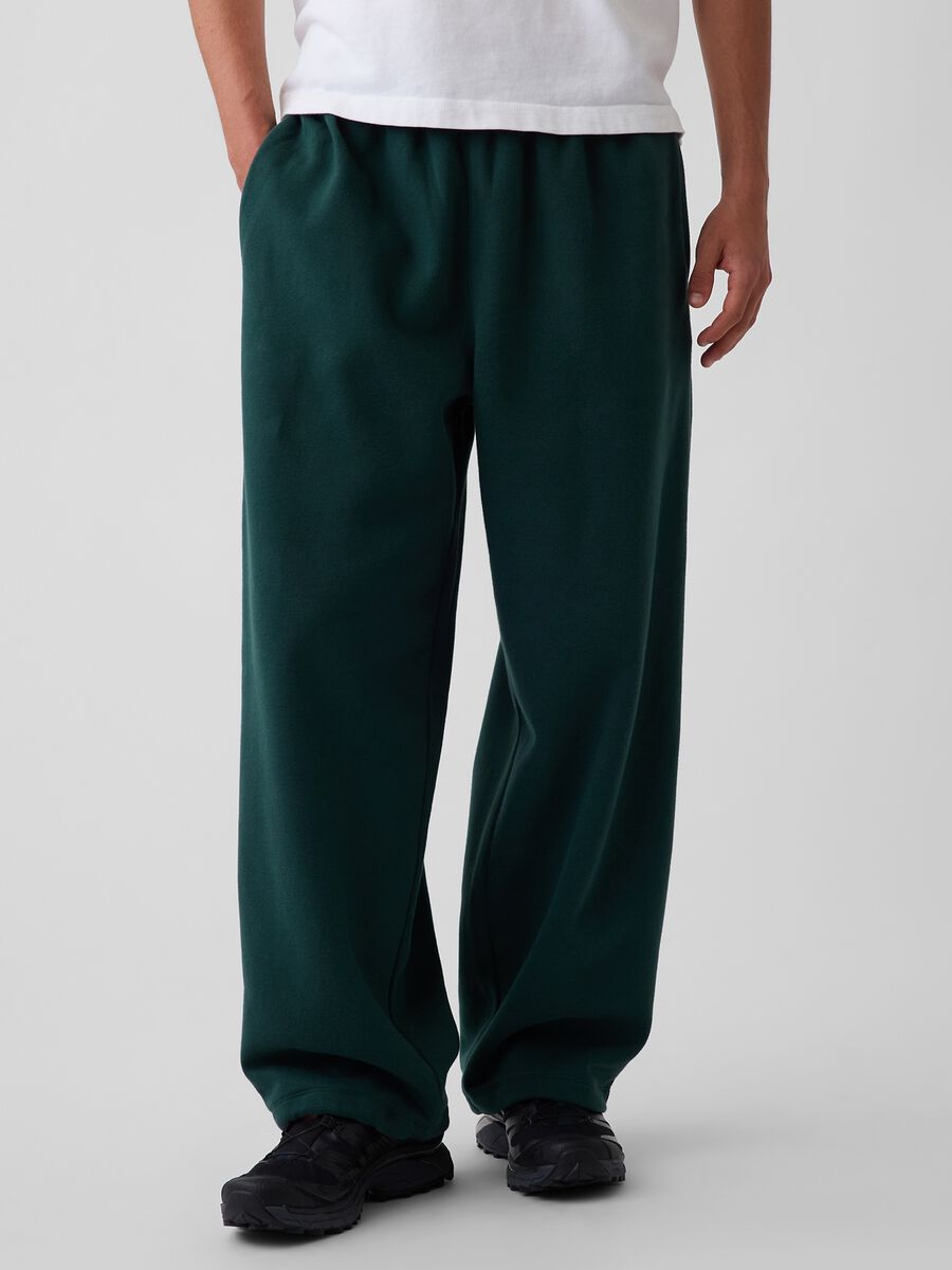 Pantaloni verdi in misto cotone con gamba ampia_0