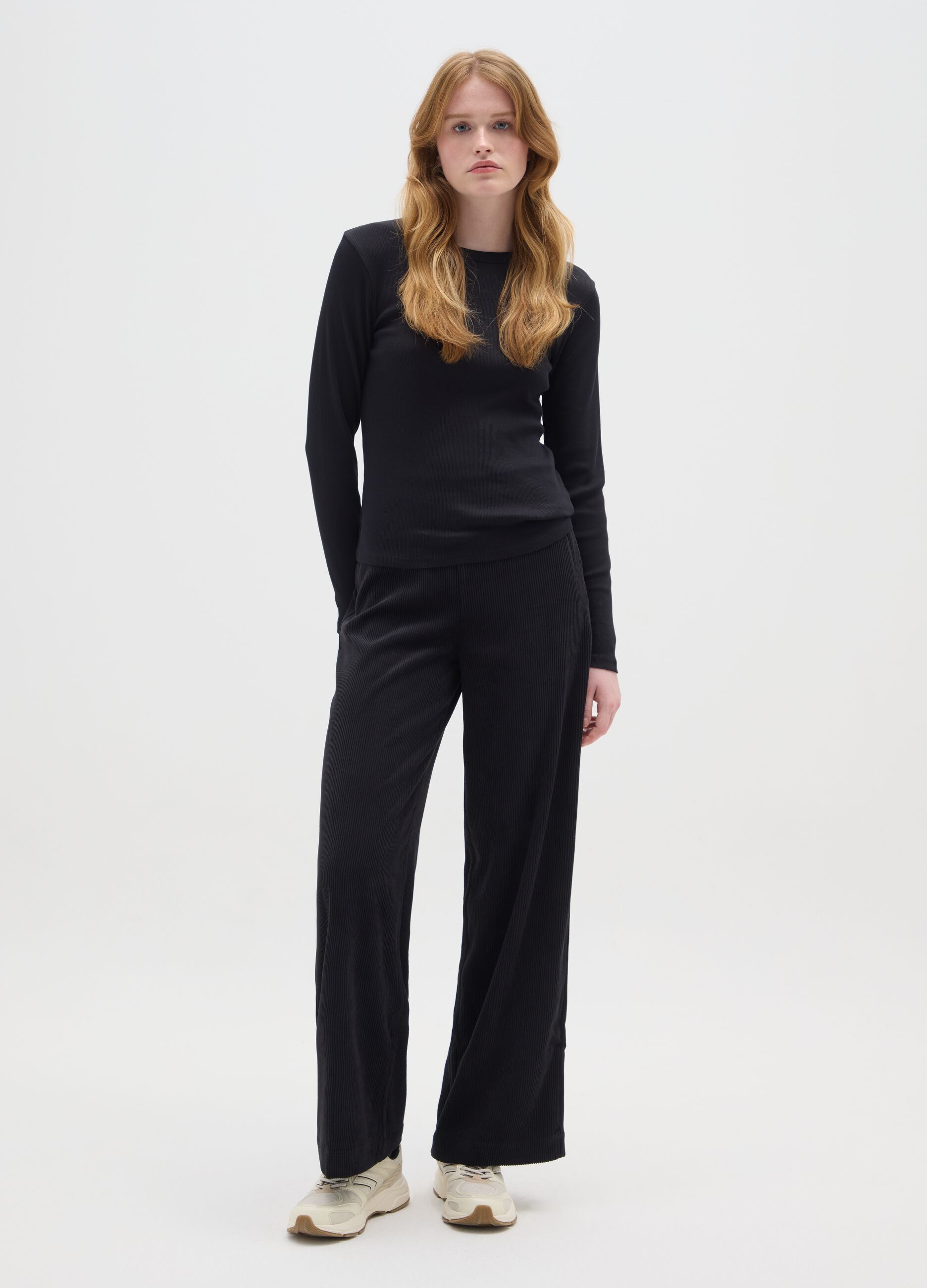 Wide Leg Black Velvet Trousers