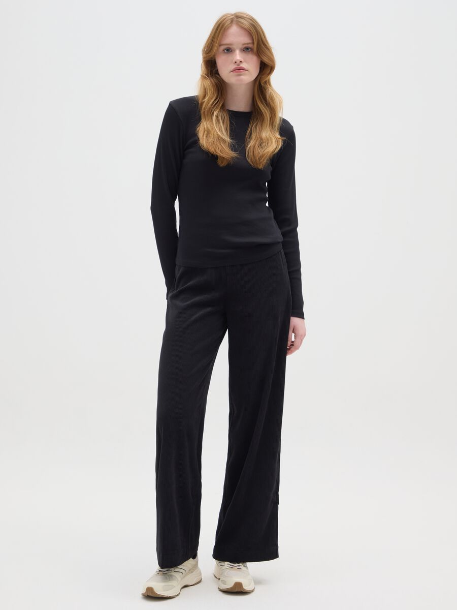 Wide Leg Black Velvet Trousers_0