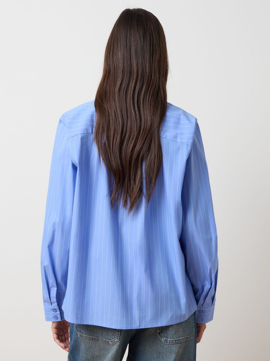 Sky blue cotton blend striped oversized shirt_3