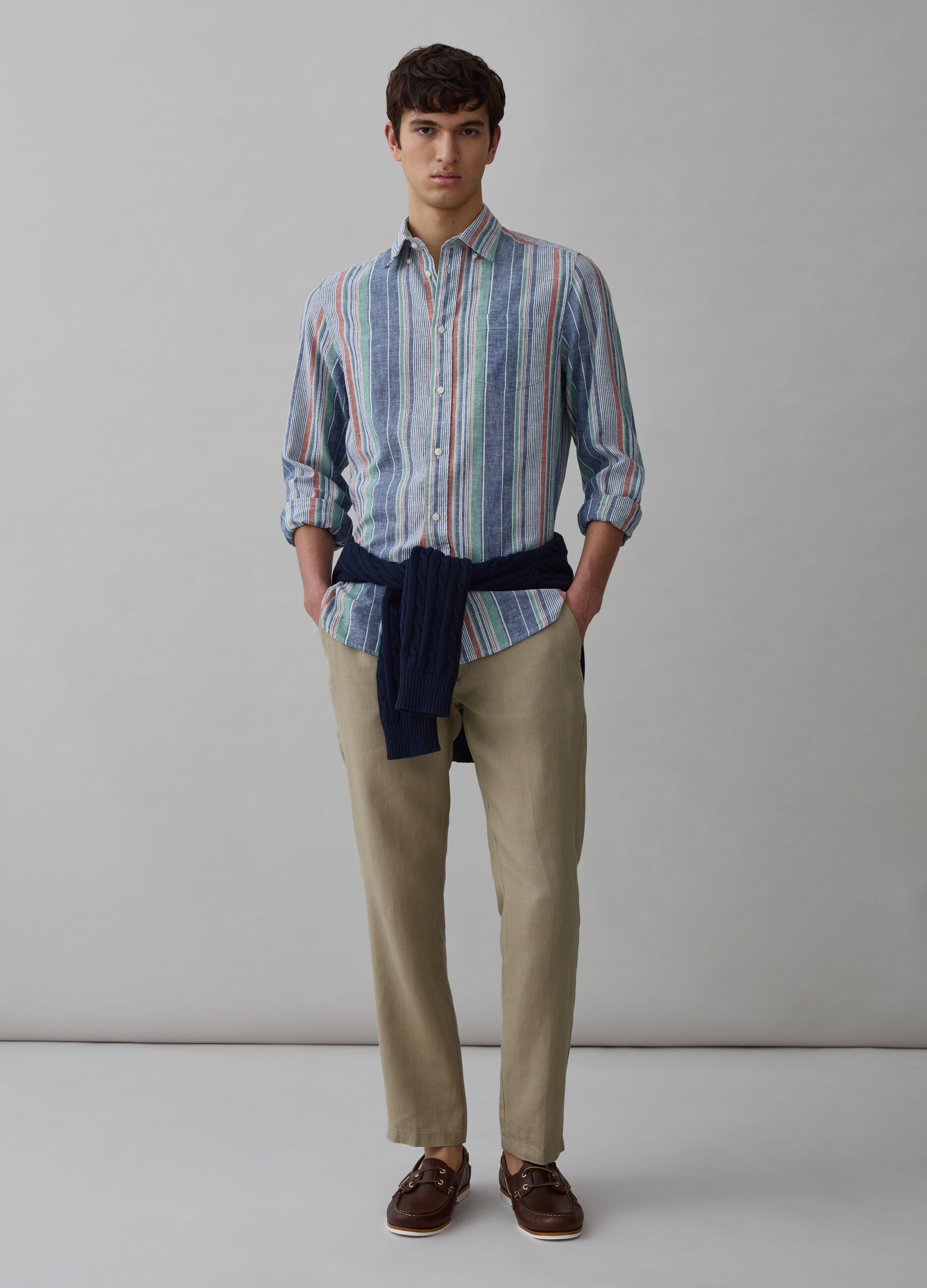 Ovs Camicia in lino e cotone a righe multicolor