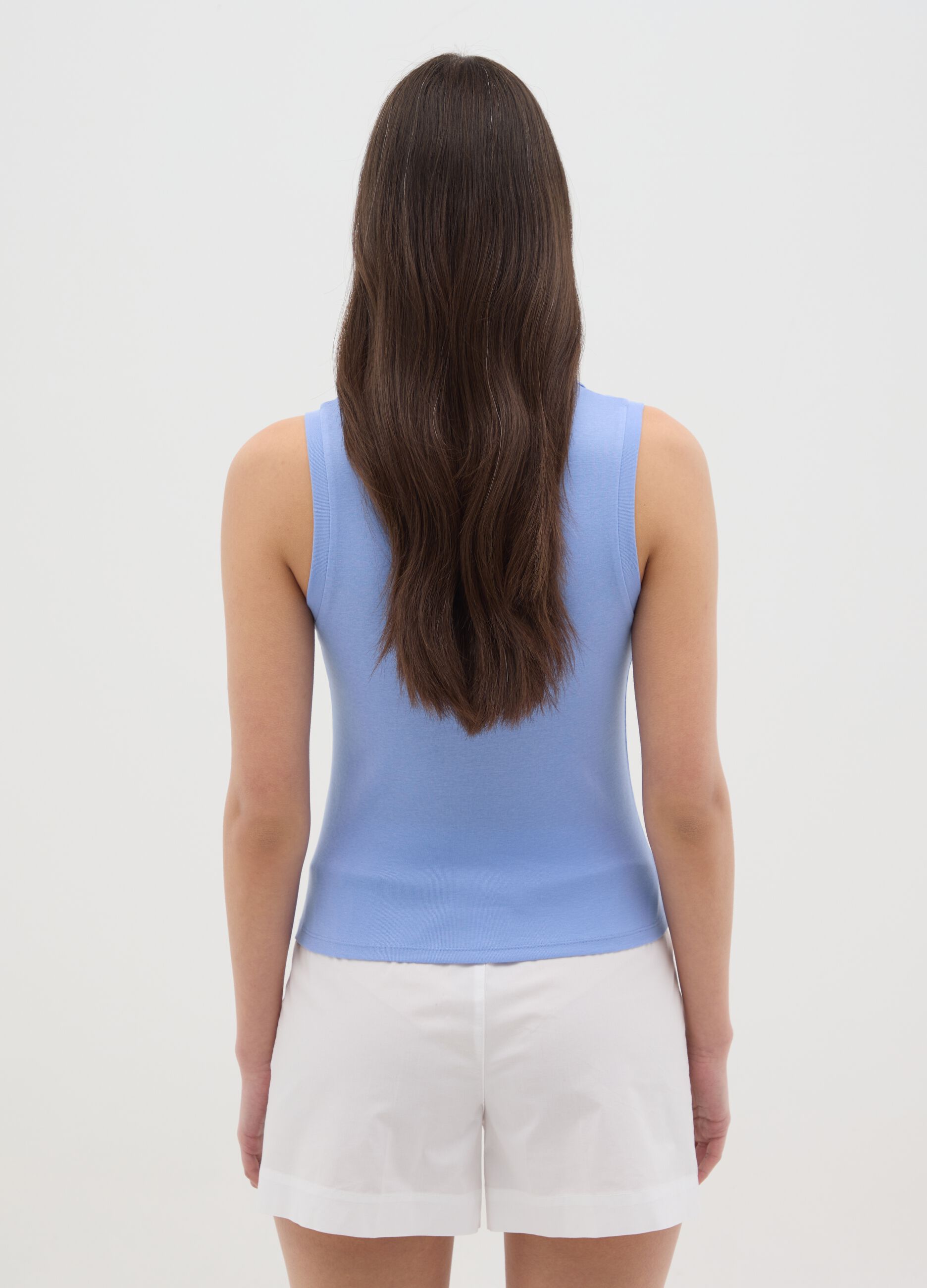 Women's Sleeveless Blue Cotton Top Slim Fit