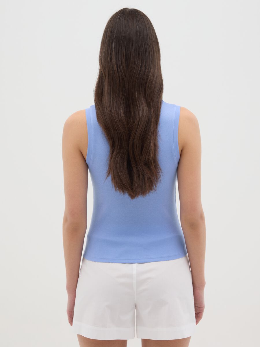Women's Sleeveless Blue Cotton Top Slim Fit_2