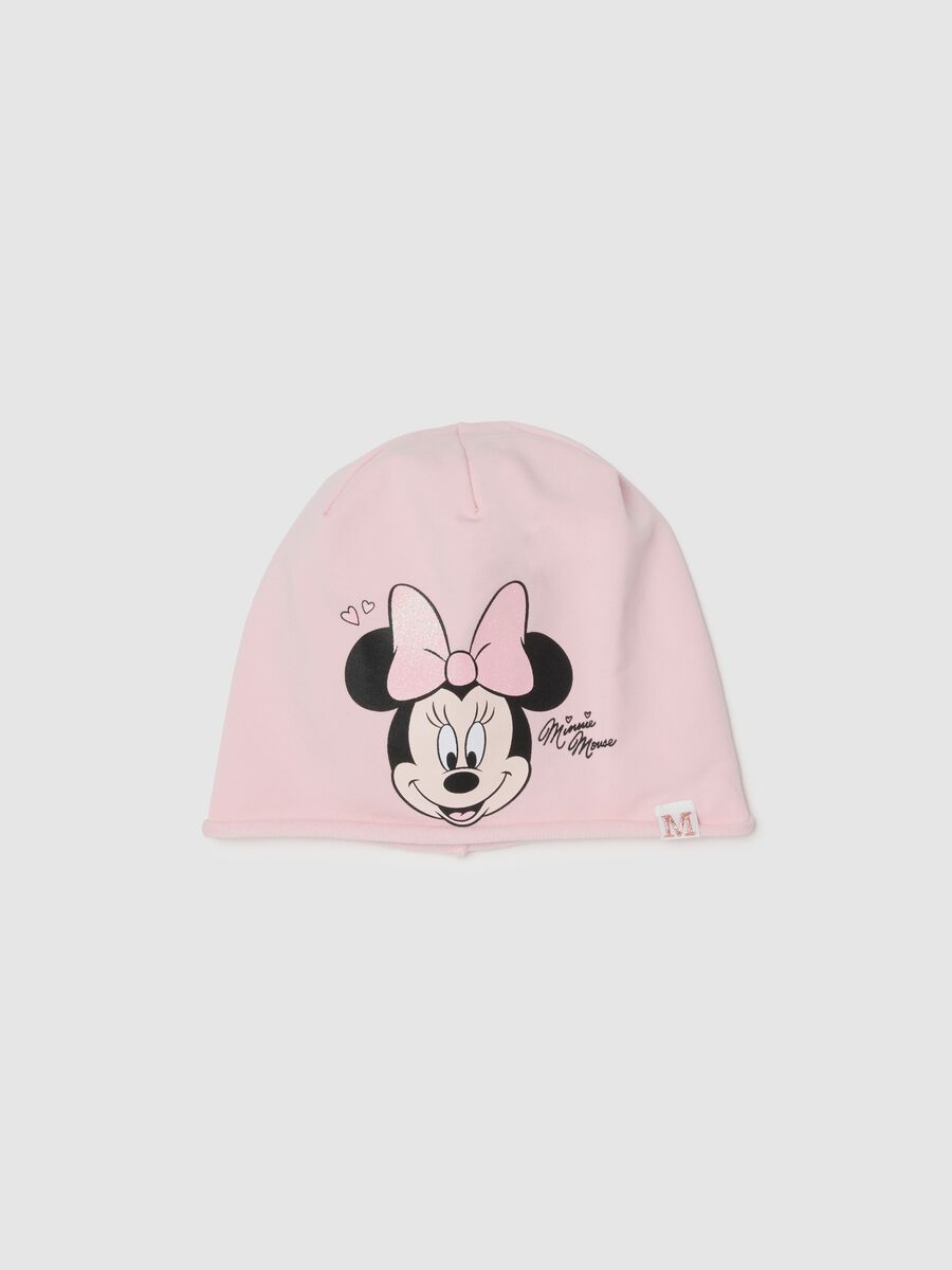 Pink Stretch Cotton Baby Hat with Minnie Print_0