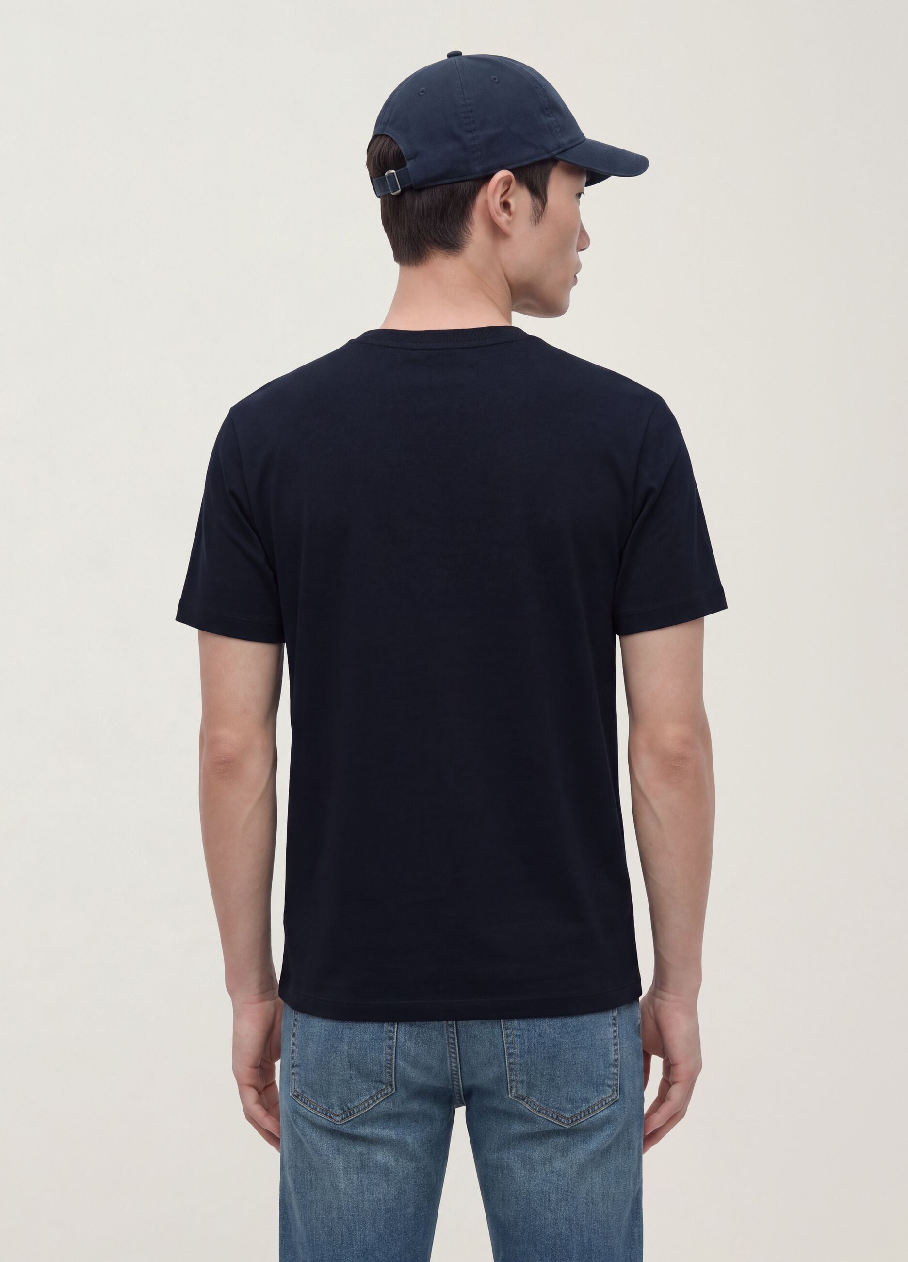 Black mercerised pure cotton regular-fit crew-neck T-shirt