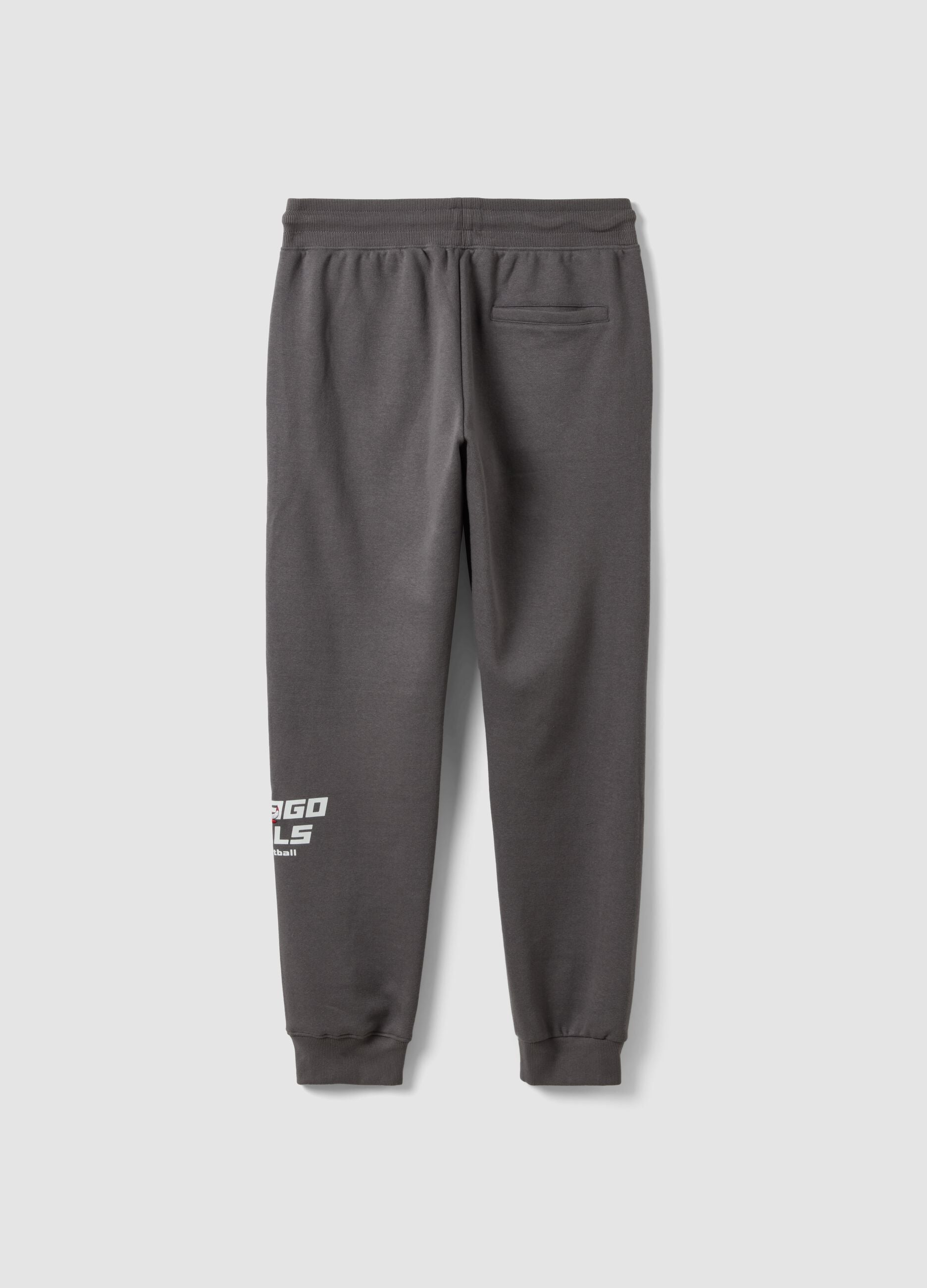 Grey cotton-blend joggers with drawstring and Chicago Bulls print