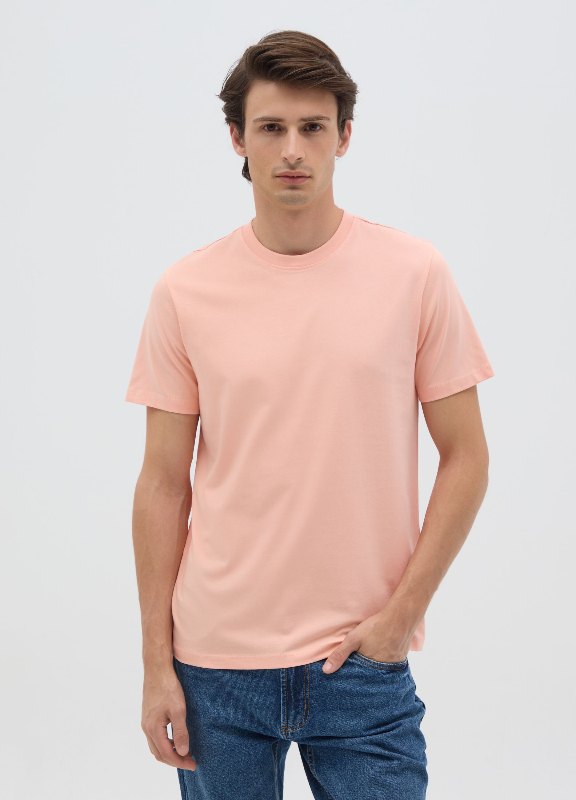 T-shirt da uomo in puro cotone rosa regular fit