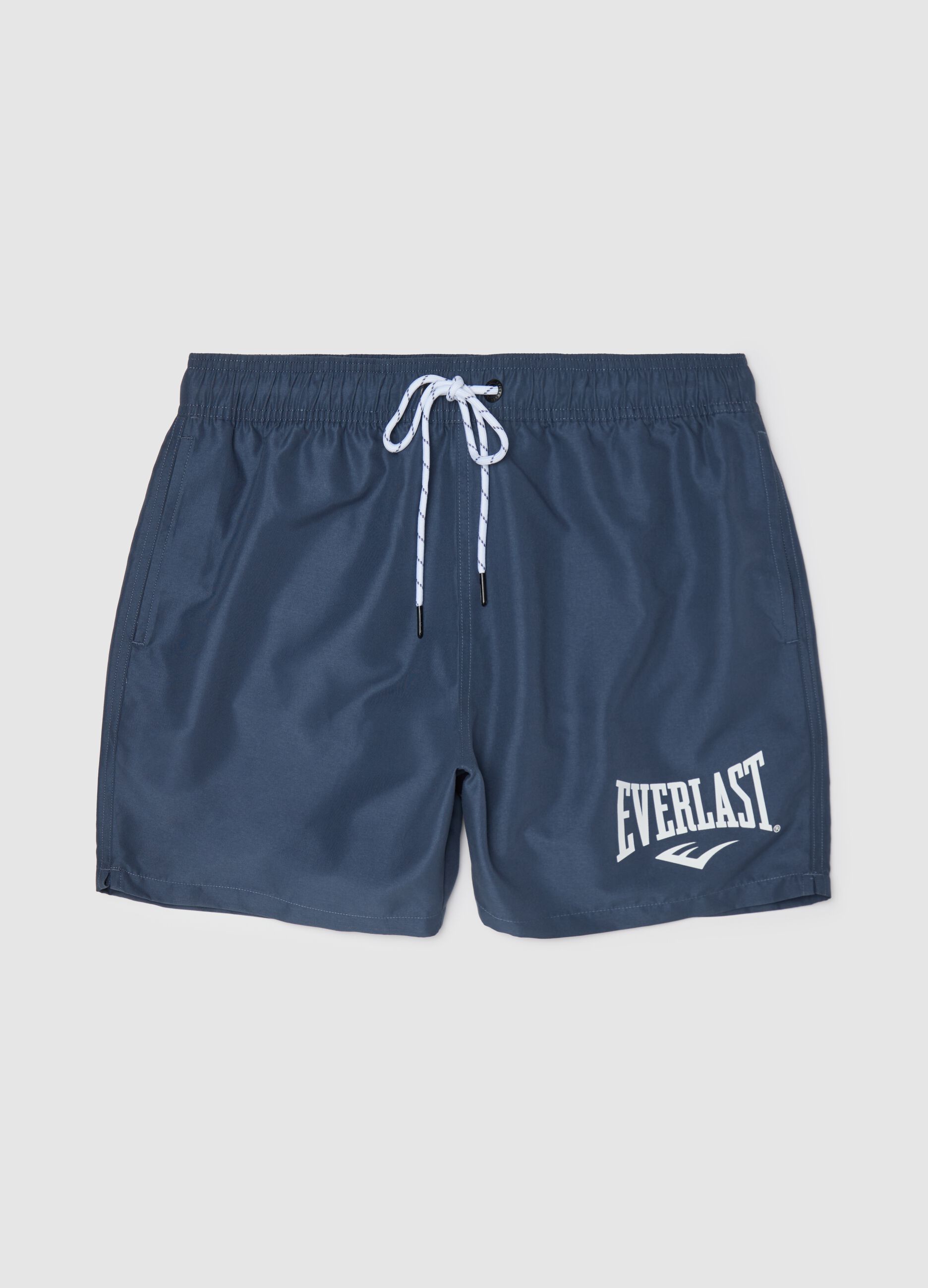 Blue swimming trunks with logo print