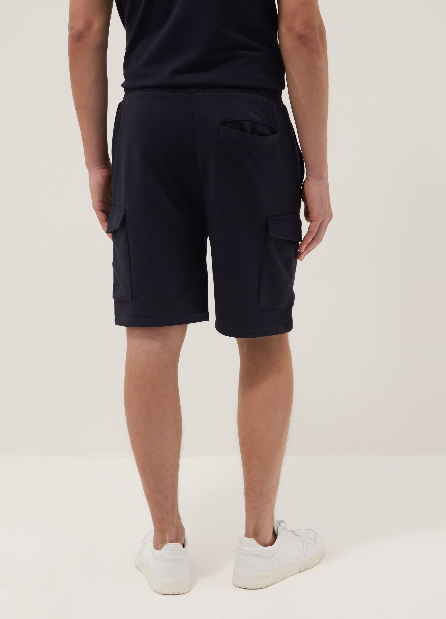 Black cotton-blend cargo Bermuda shorts