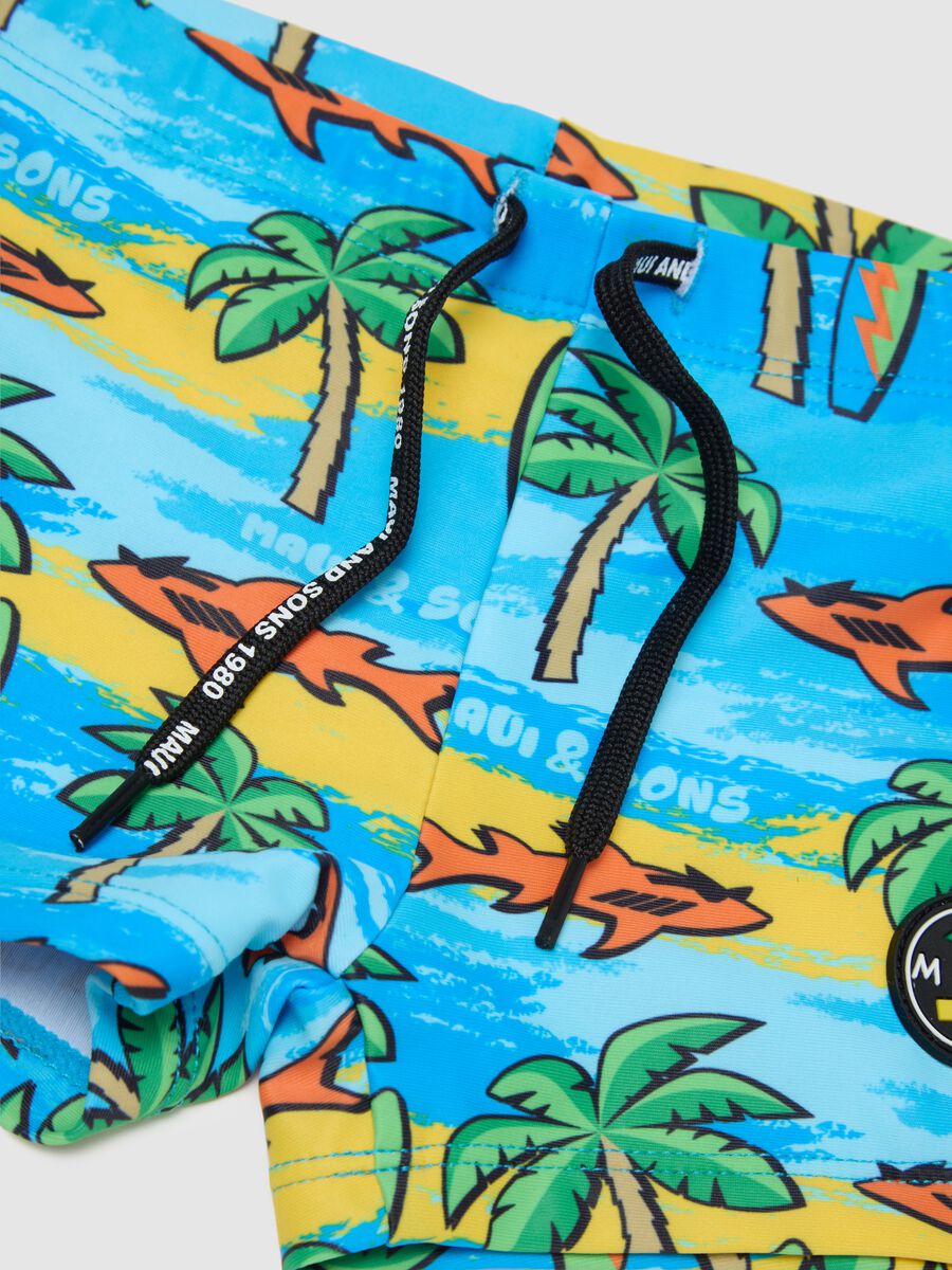 Children's swimsuit in multicoloured stretch fabric with tropical print_2