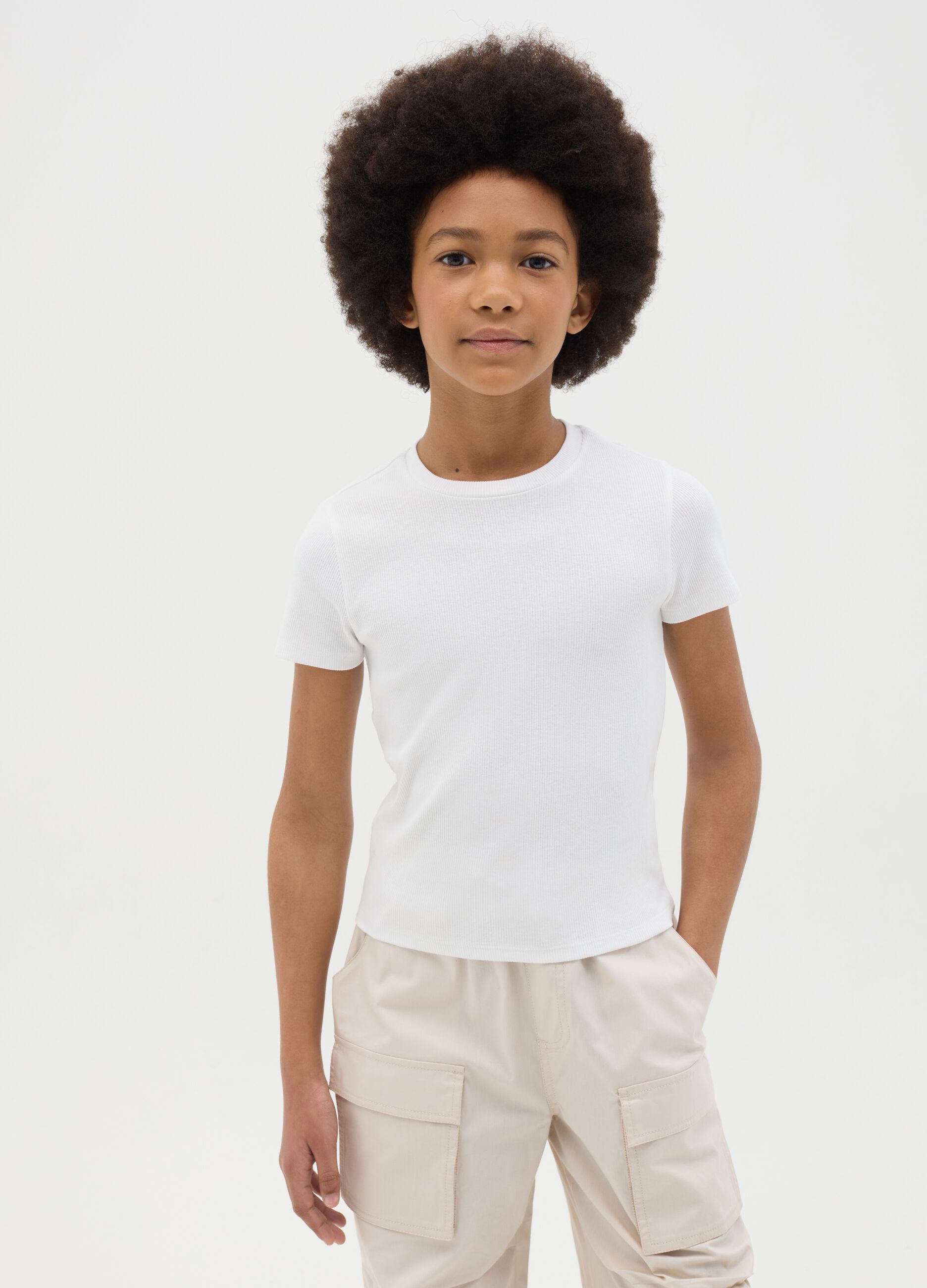 Girls’ white fitted T-shirt in stretch cotton