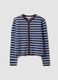 Cardigan azzurro girocollo in misto lyocell e lana a righe over fit_3