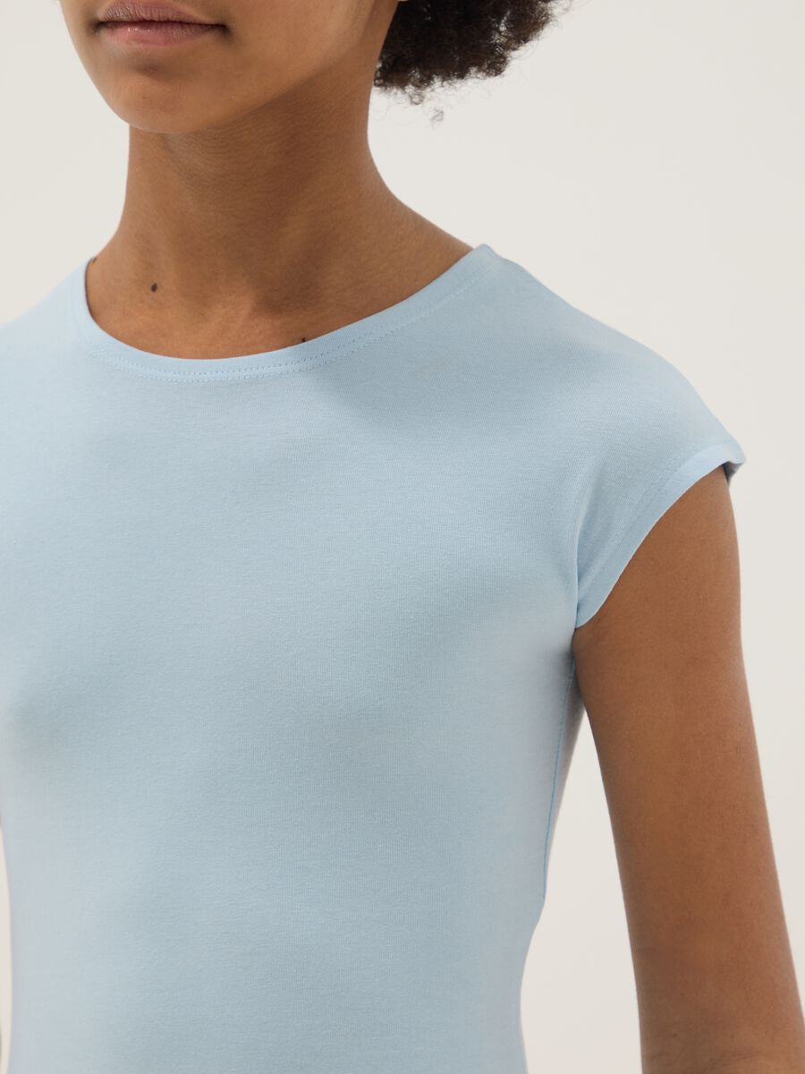 Slim Fit Girl's Blue Stretch Cotton T-shirt_2