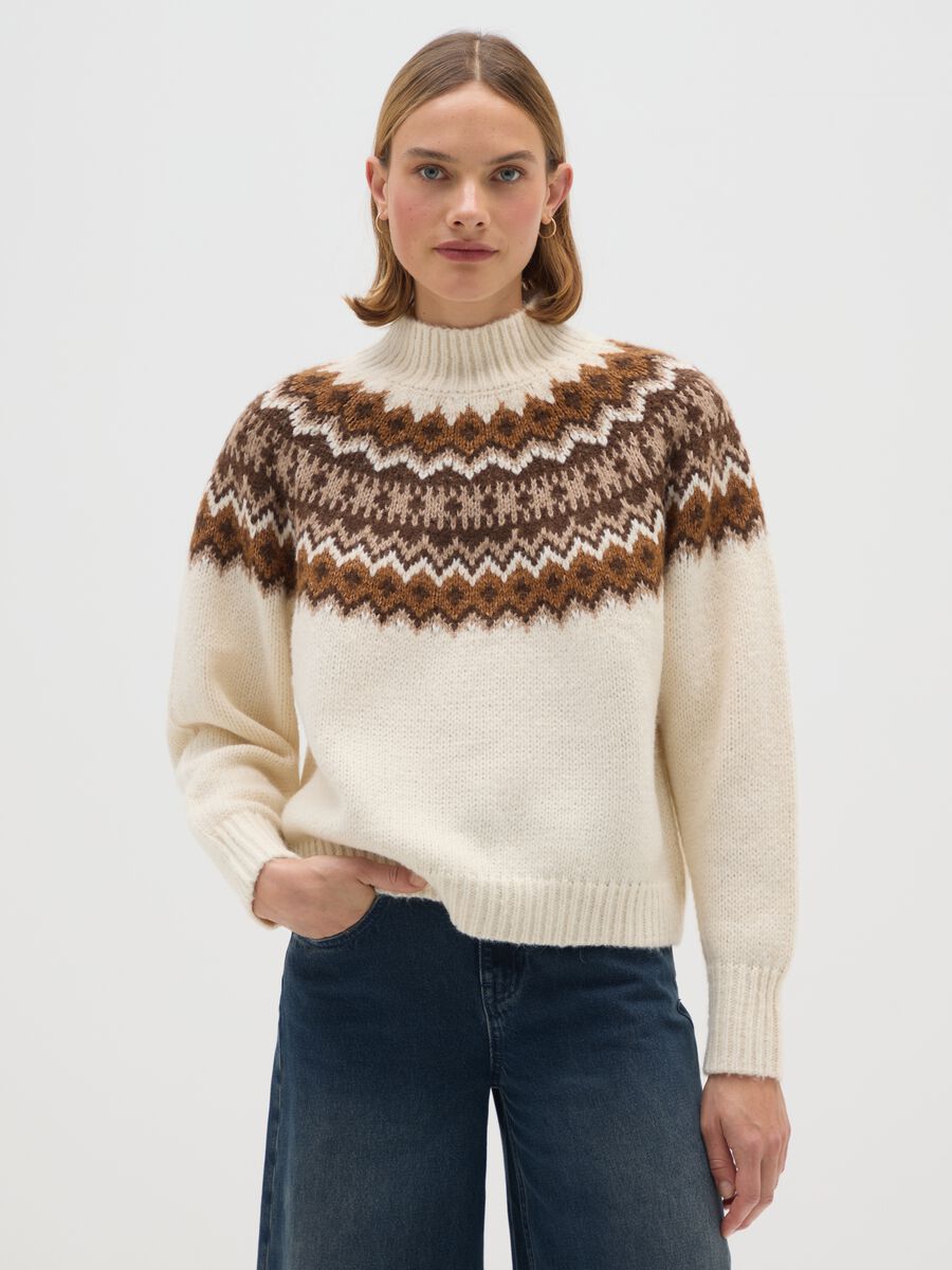 Multicolour regular fit pullover with jacquard pattern_0