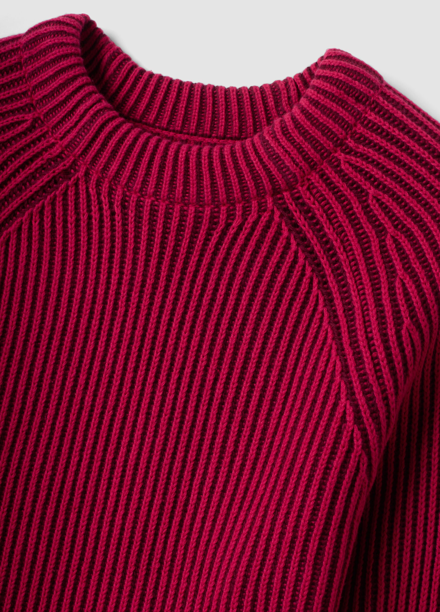 Multicolour pure cotton ribbed crew-neck jumper, regular fit