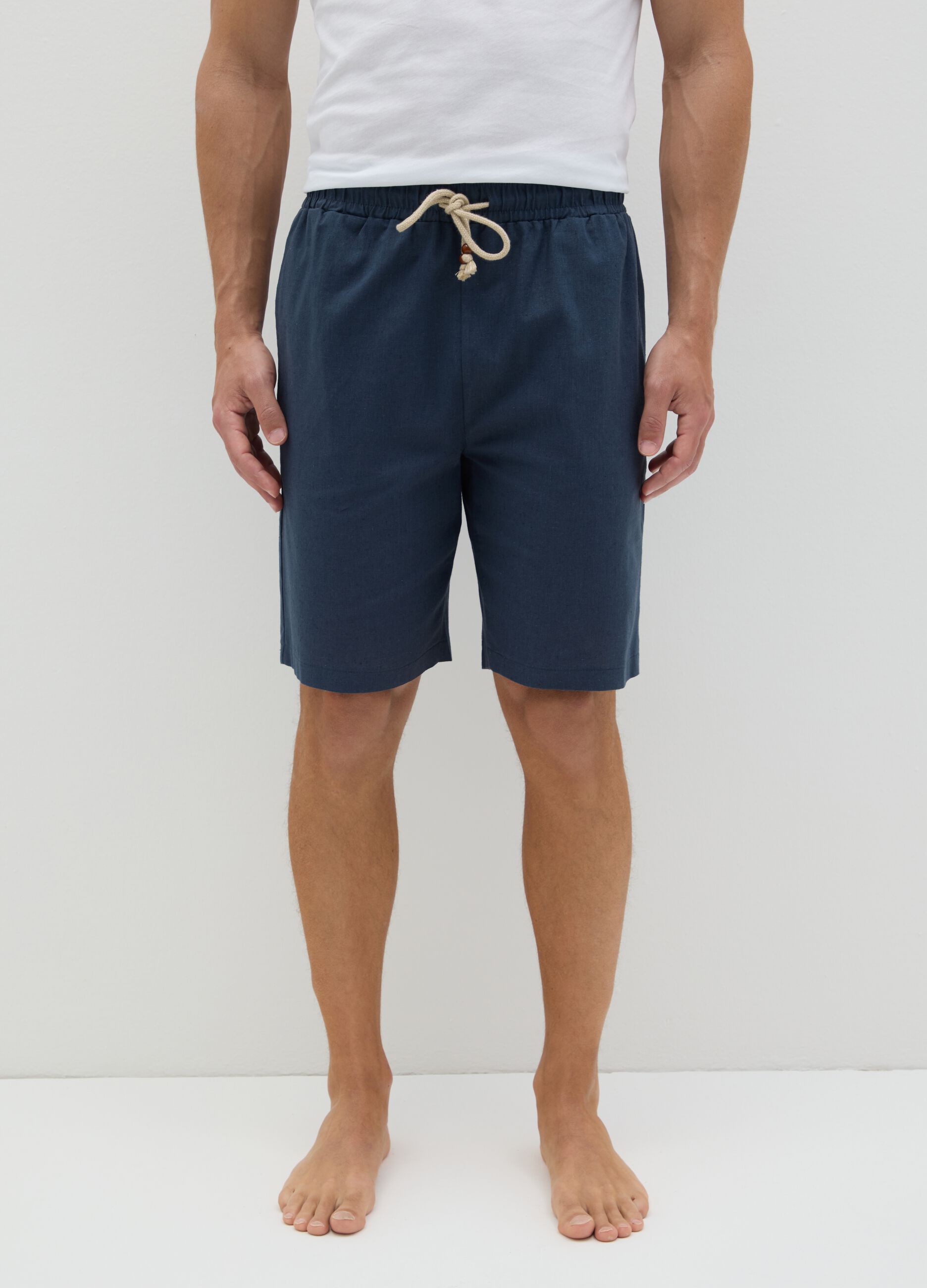 Blue pyjama shorts in cotton and linen