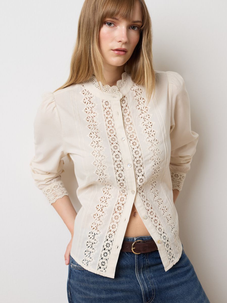 Beige regular fit pure cotton shirt_0