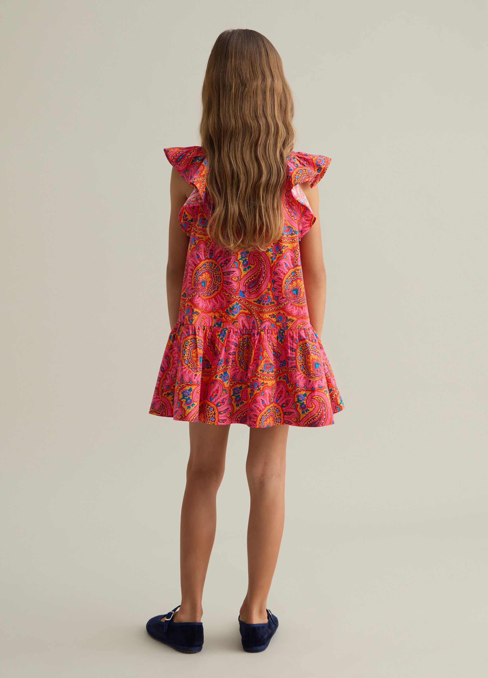Girls' dress in pure cotton multicolour regular fit with pattern