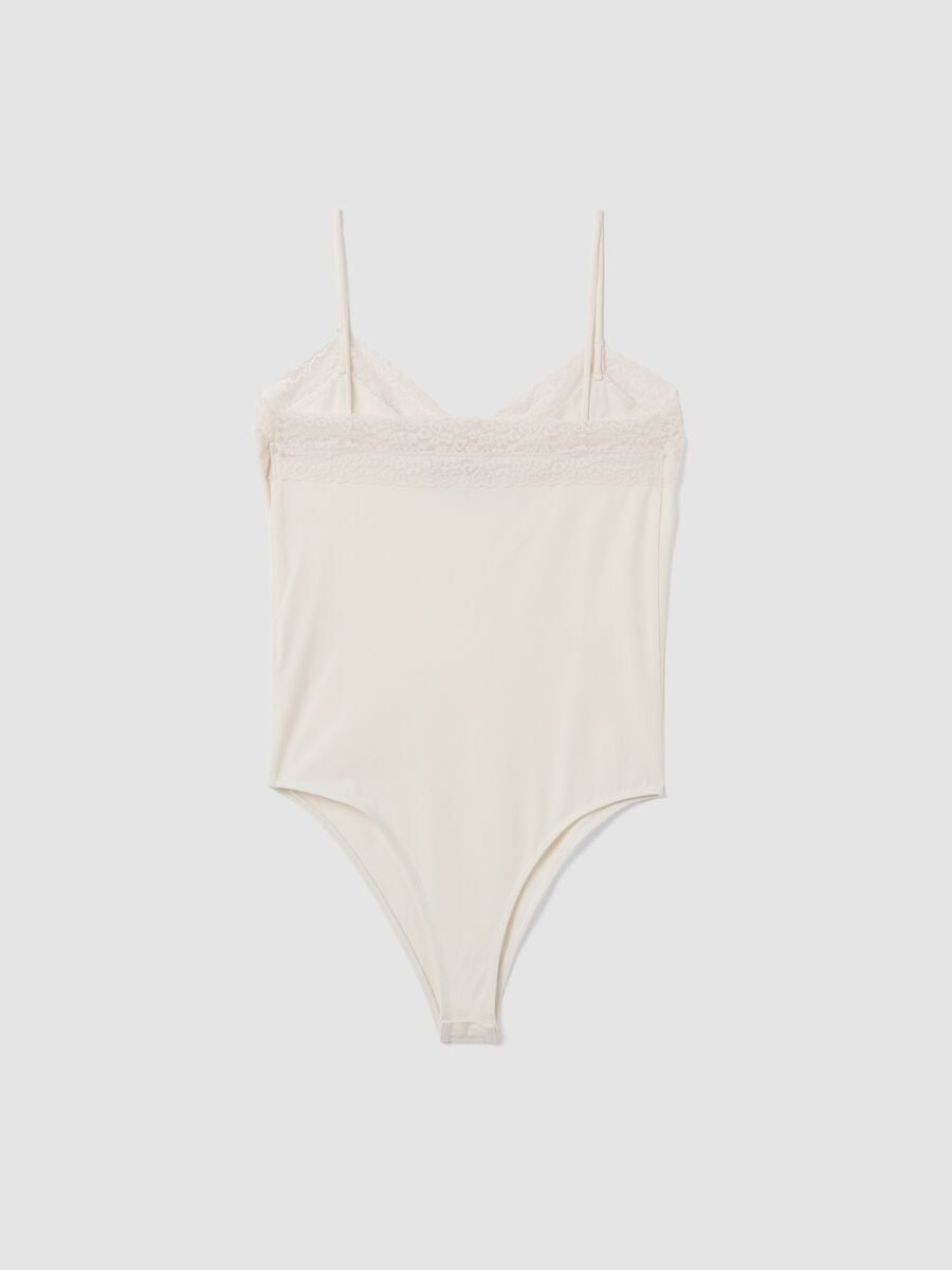 White fitted stretch-cotton bodysuit with lace_5