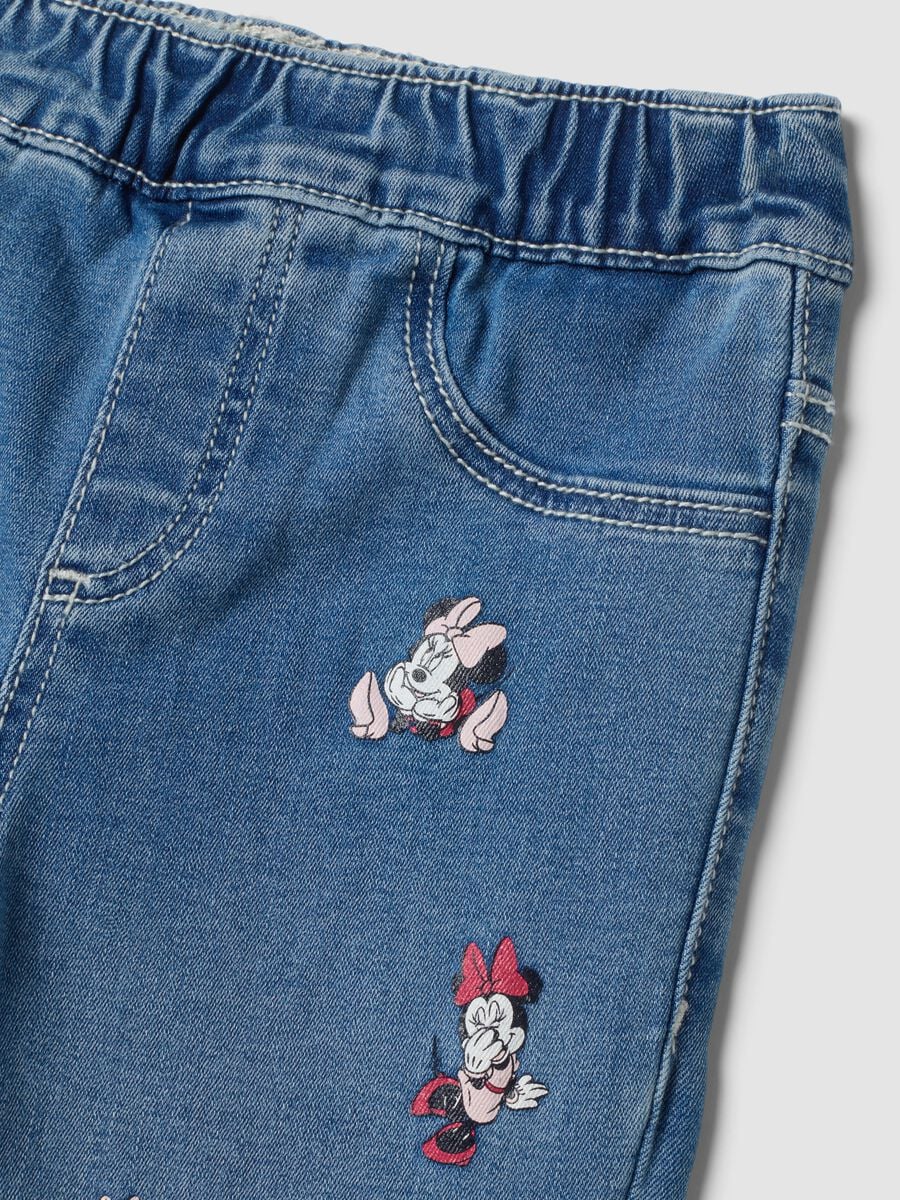 Blue flared cotton and stretch viscose jeggings with Minnie print_2